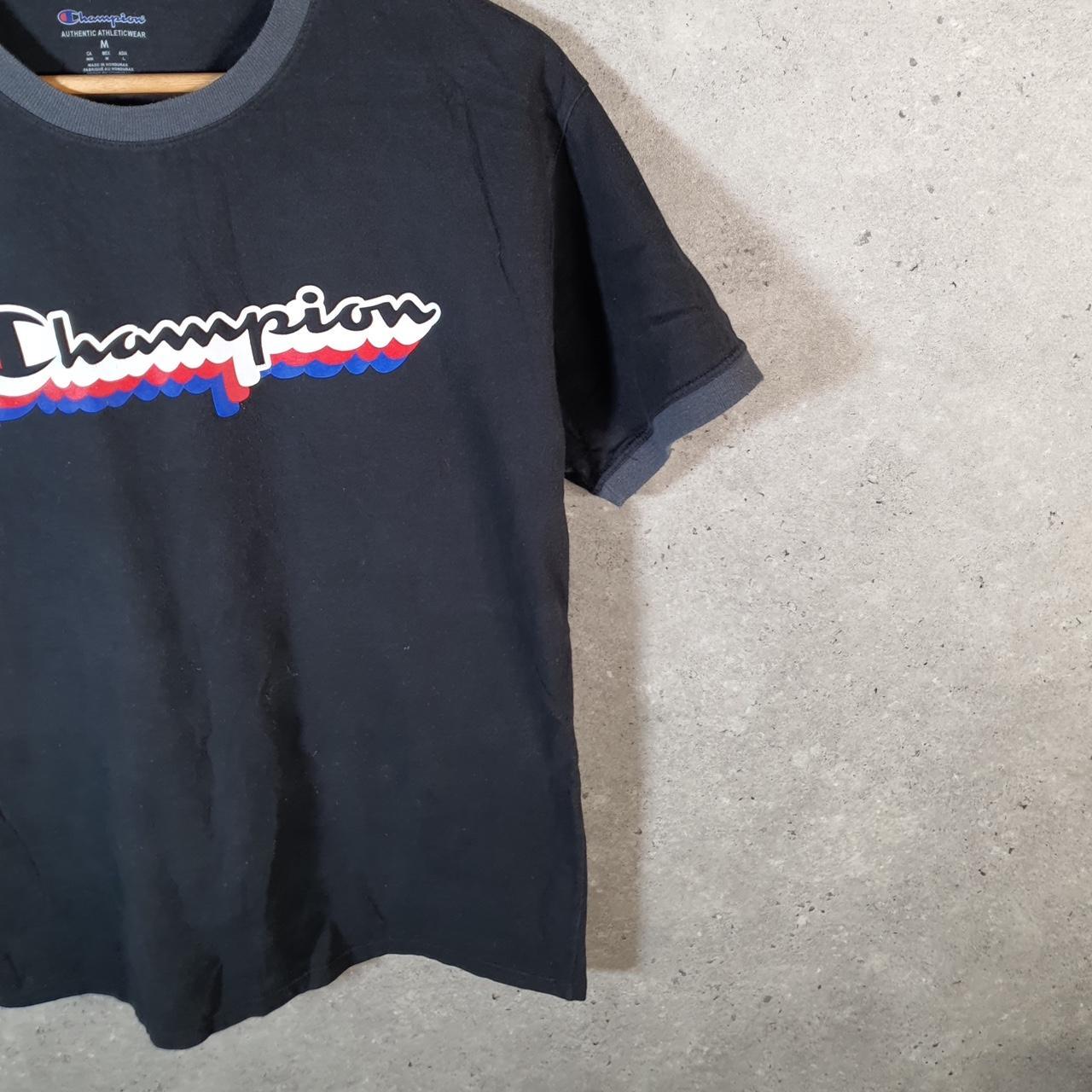 Vintage Champion Embroidered Logo T Shirt Men’s Medium Black Athletic