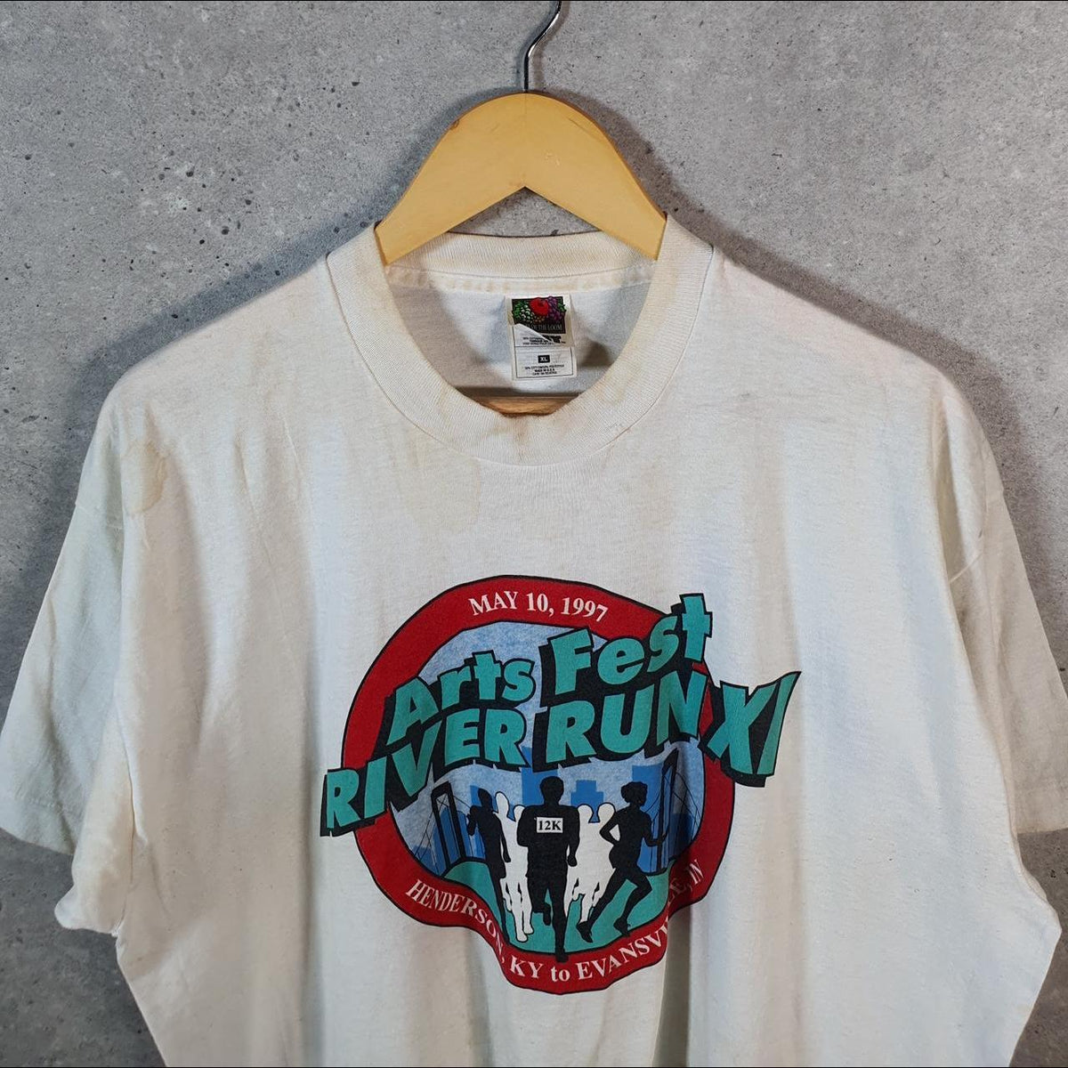 Vintage Fruit of the Loom 1997 Arts Fest River Run Single Stitch T Shirt Men’s XL White C9374