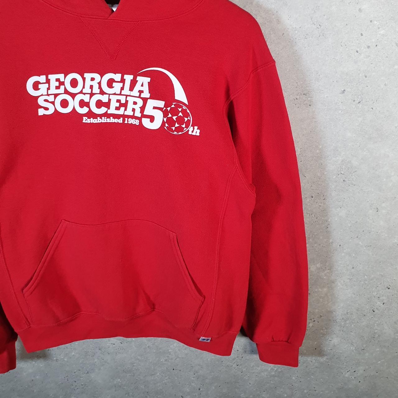 Vintage Russell Athletic Georgia Soccer Hoodie Men’s Small Red Pullover Baggy