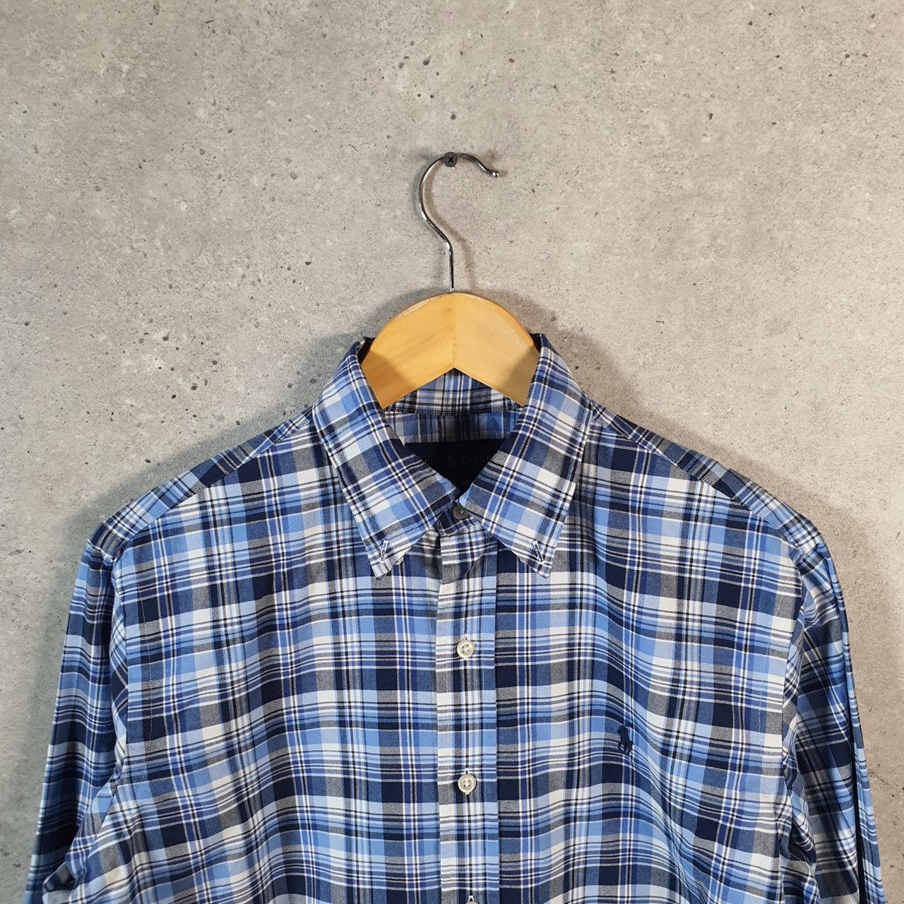 Vintage Ralph Lauren Button Down Shirt Men’s Small Blue Checkered Classic Fit Cotton Pony Big Fish Vintage