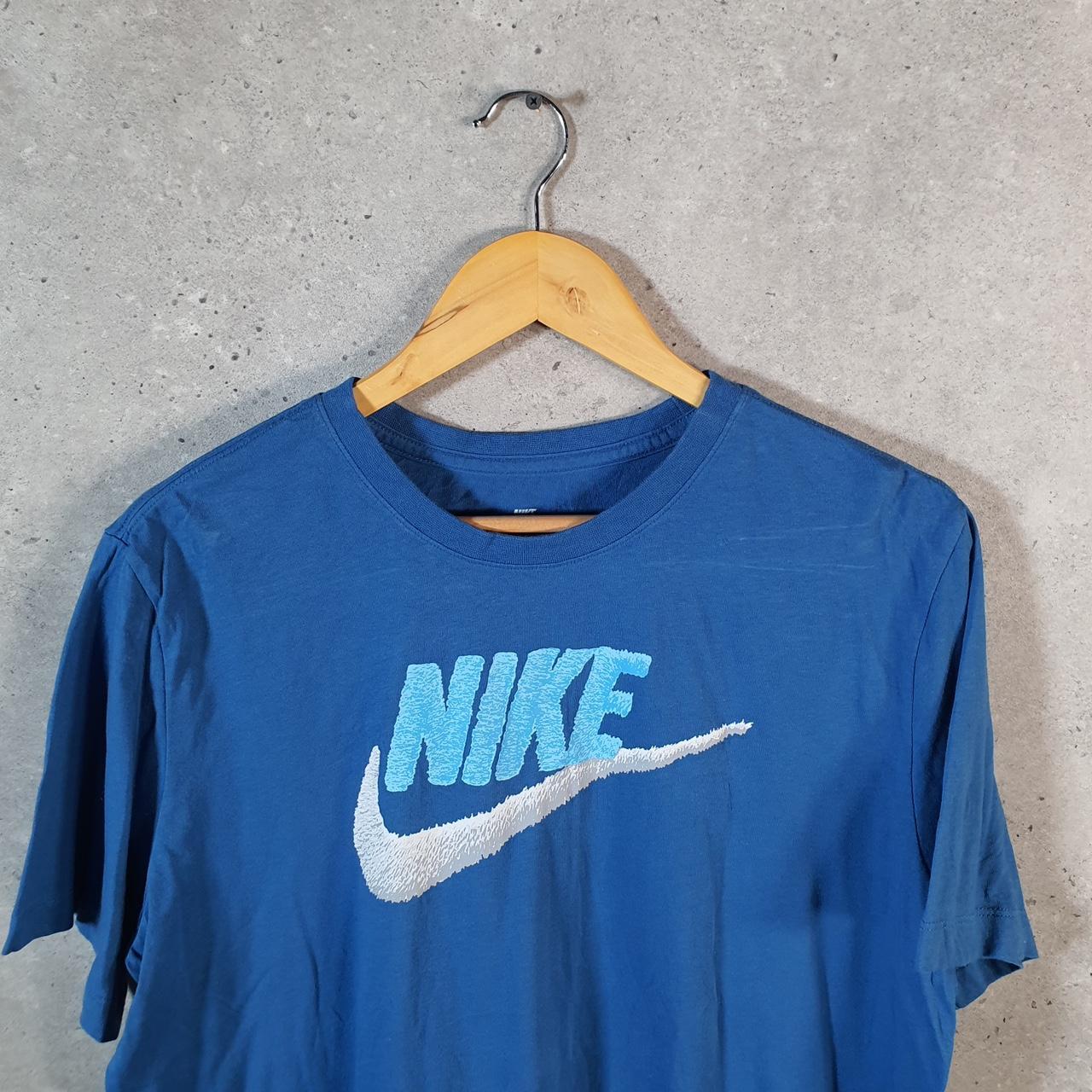 Vintage Nike Club T Shirt Men’s Large Blue Printed Single Swoosh Logo Athletic Big Fish Vintage