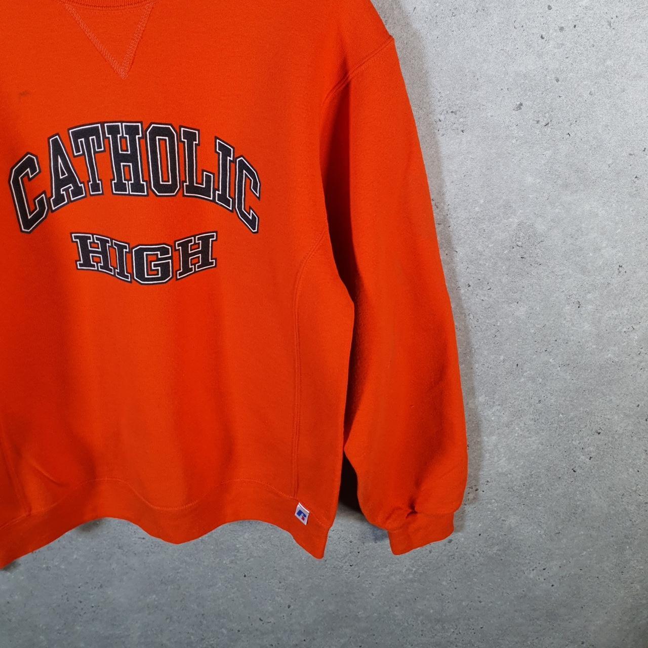 Vintage Russell Athletic Catholic High USA Sweatshirt Men’s Medium Orange Pullover