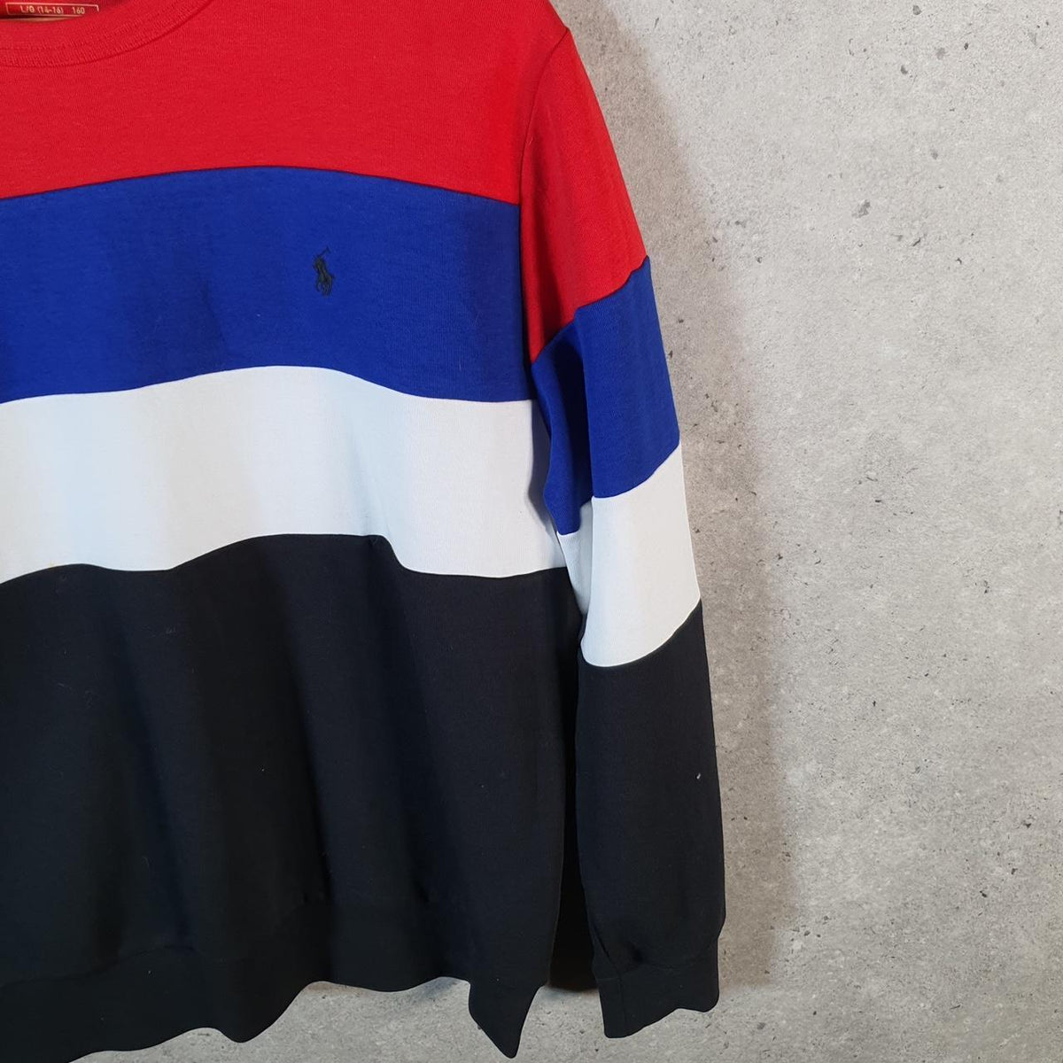 Vintage Ralph Lauren Polo Sweatshirt Womens Large Red Blue Striped Boxy Baggy Pullover Pony