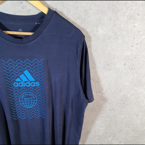Vintage Adidas Aeroready End Plastic Waste T Shirt Men’s Large Navy Blue Three Stripes