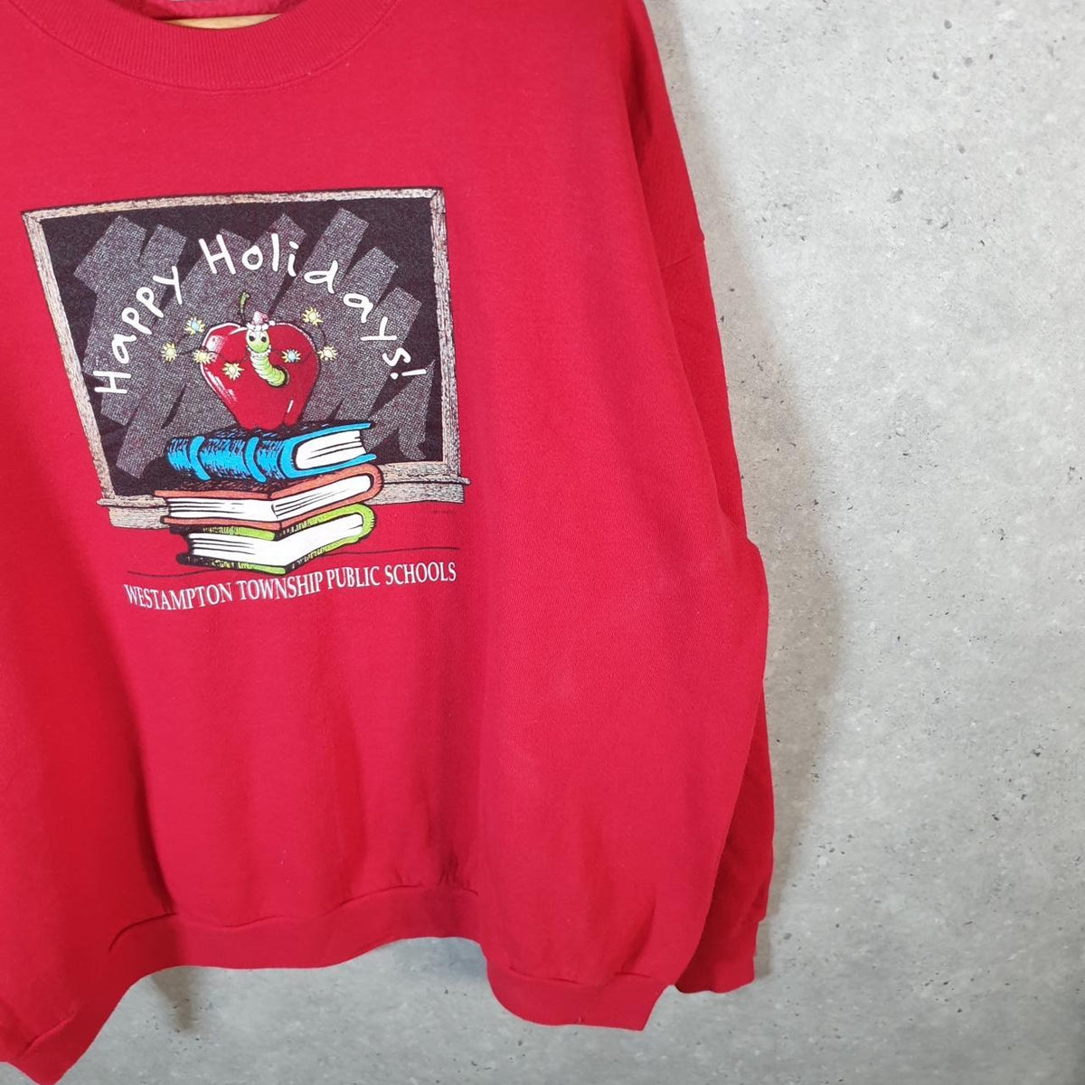 Vintage Lee Cotton Blend Sweatshirt Men’s XL Red USA Happy Holiday Westhampton Township