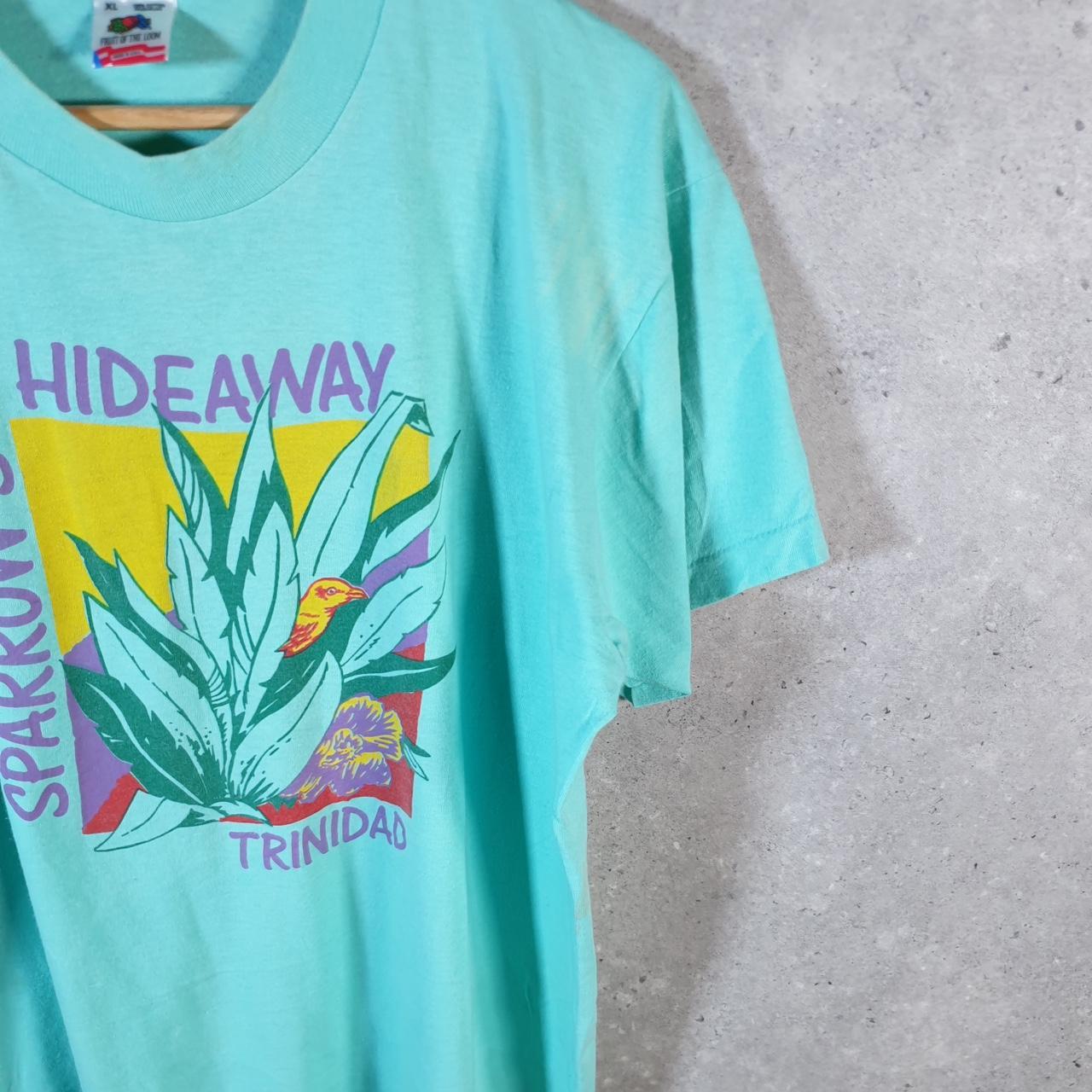 Vintage Fruit of the Loom Sharrons Hideaway Trinidad 90s Single Stitch T Shirt Men’s XL Blue
