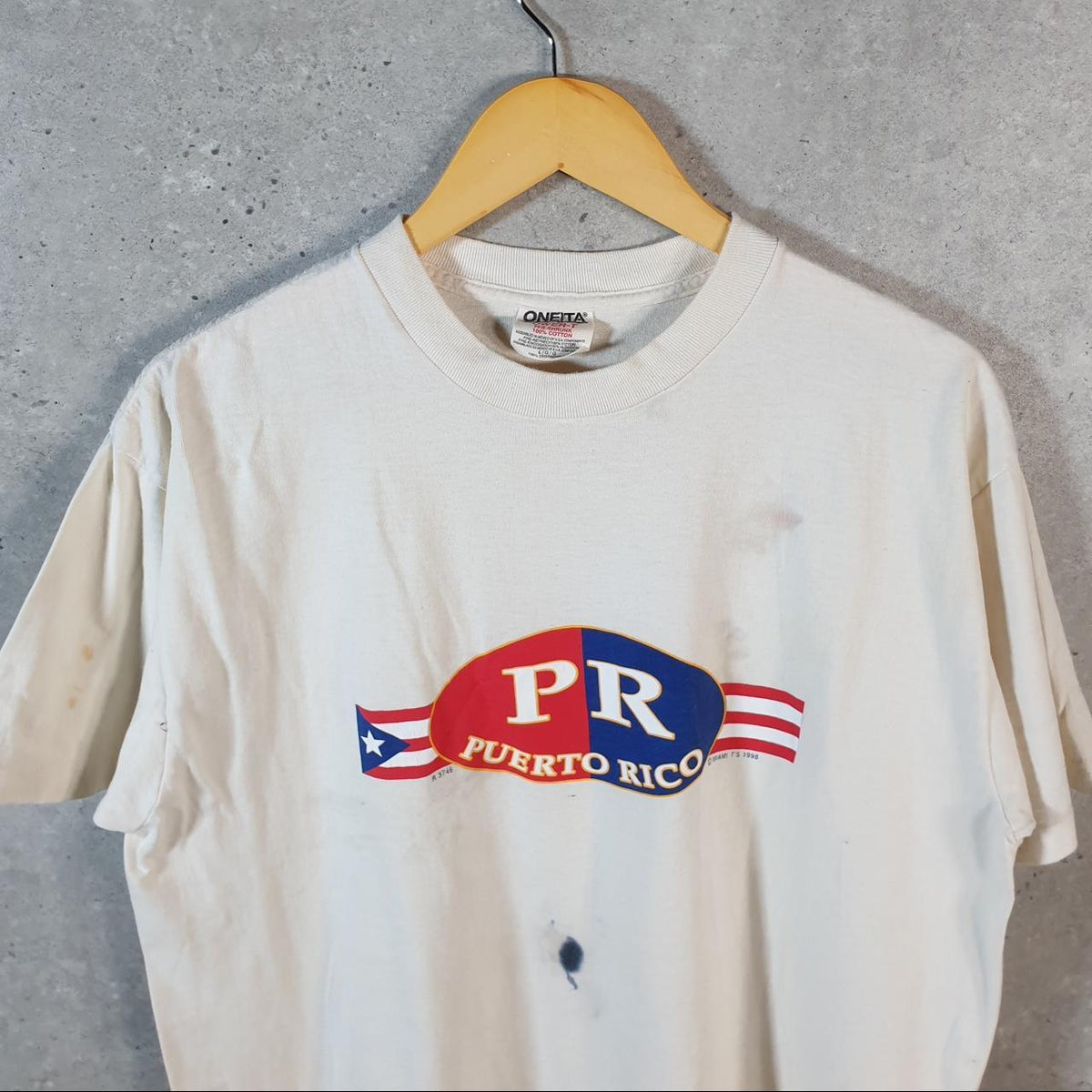 Vintage Oneita Power Puerto Rico Miami 1998 Single Stitch T Shirt Men’s Large White C8896