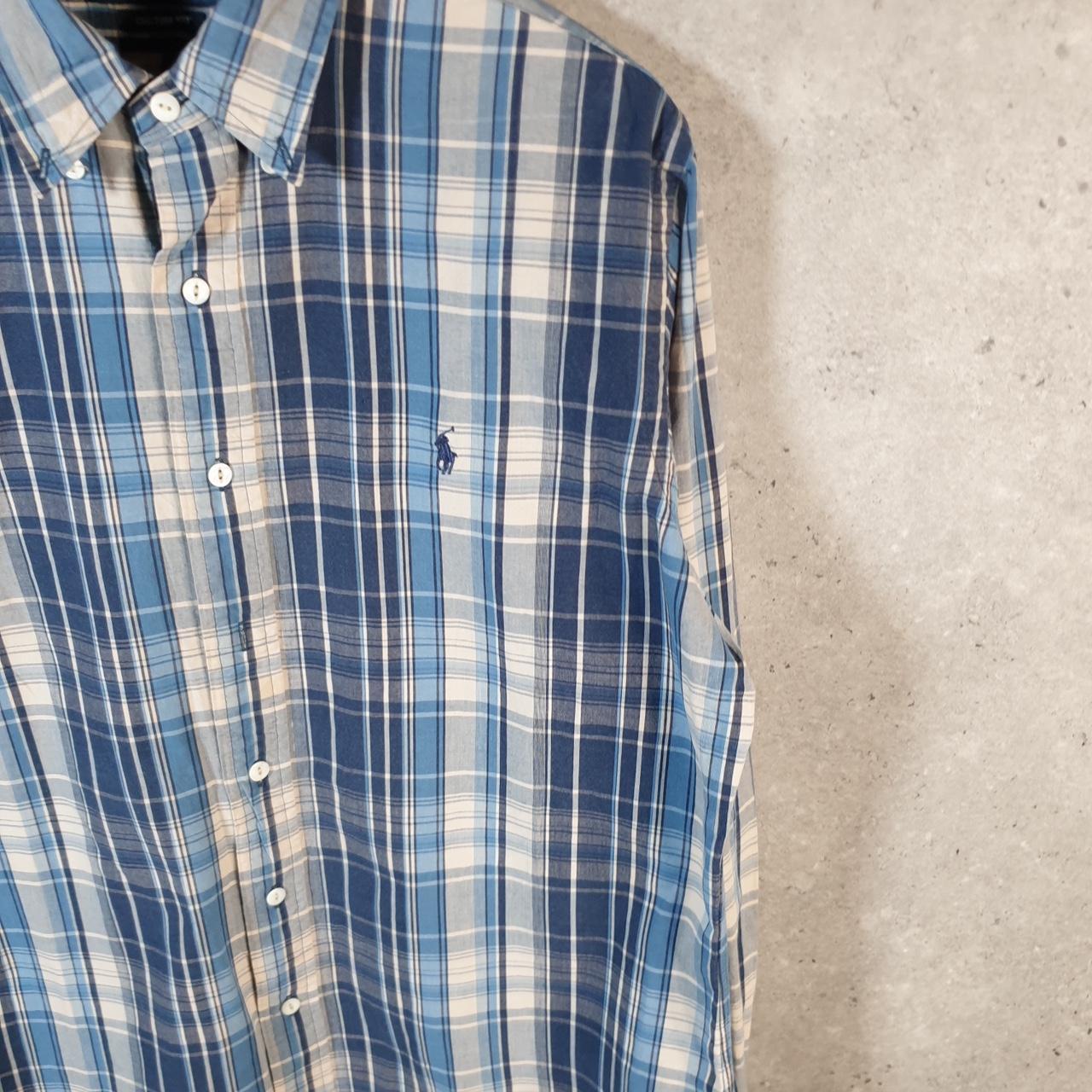 Vintage Ralph Lauren Button Down Shirt Men’s Large Blue Checkered Custom Fit Cotton Pony