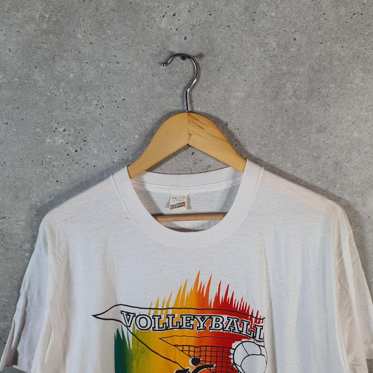 Vintage Screen Stars Volleyball USA Single Stitch T Shirt Men’s Medium White Big Fish Vintage