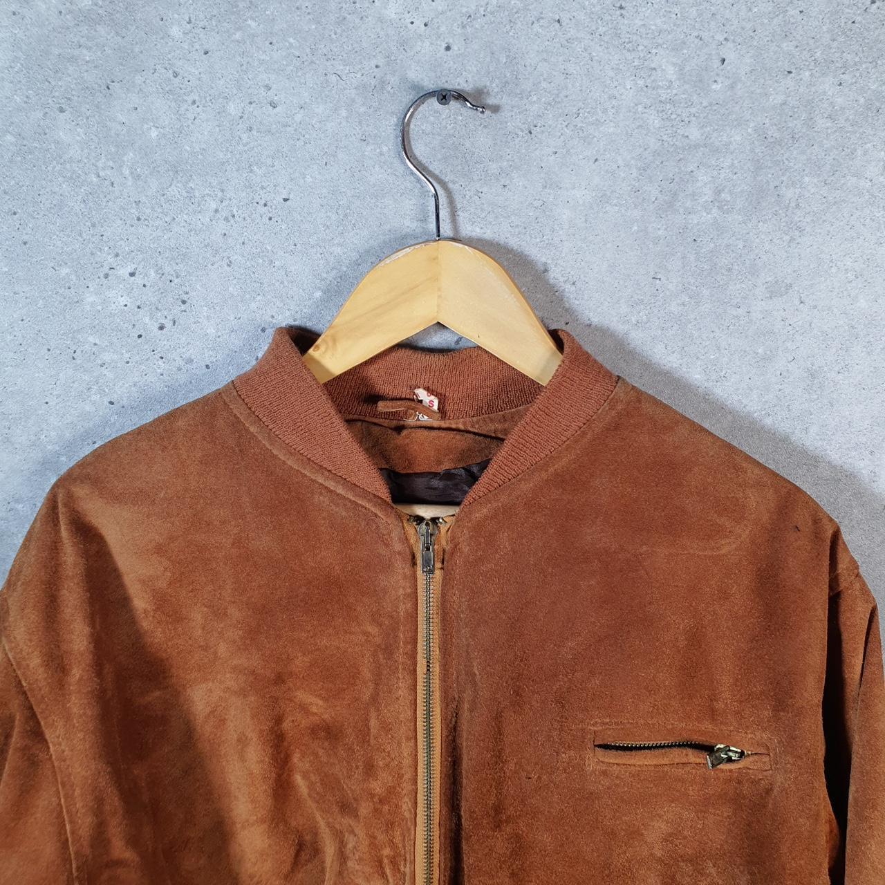 Vintage Leather Suede Jacket Mens Small Small Brown Hunting Utility USA Coat Big Fish Vintage