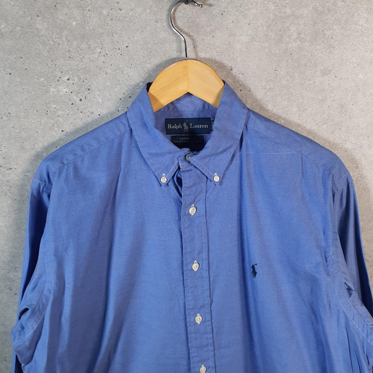 Vintage Ralph Lauren Button Down Shirt Men’s Large Blue Yarmouth Fit Cotton Pony Big Fish Vintage