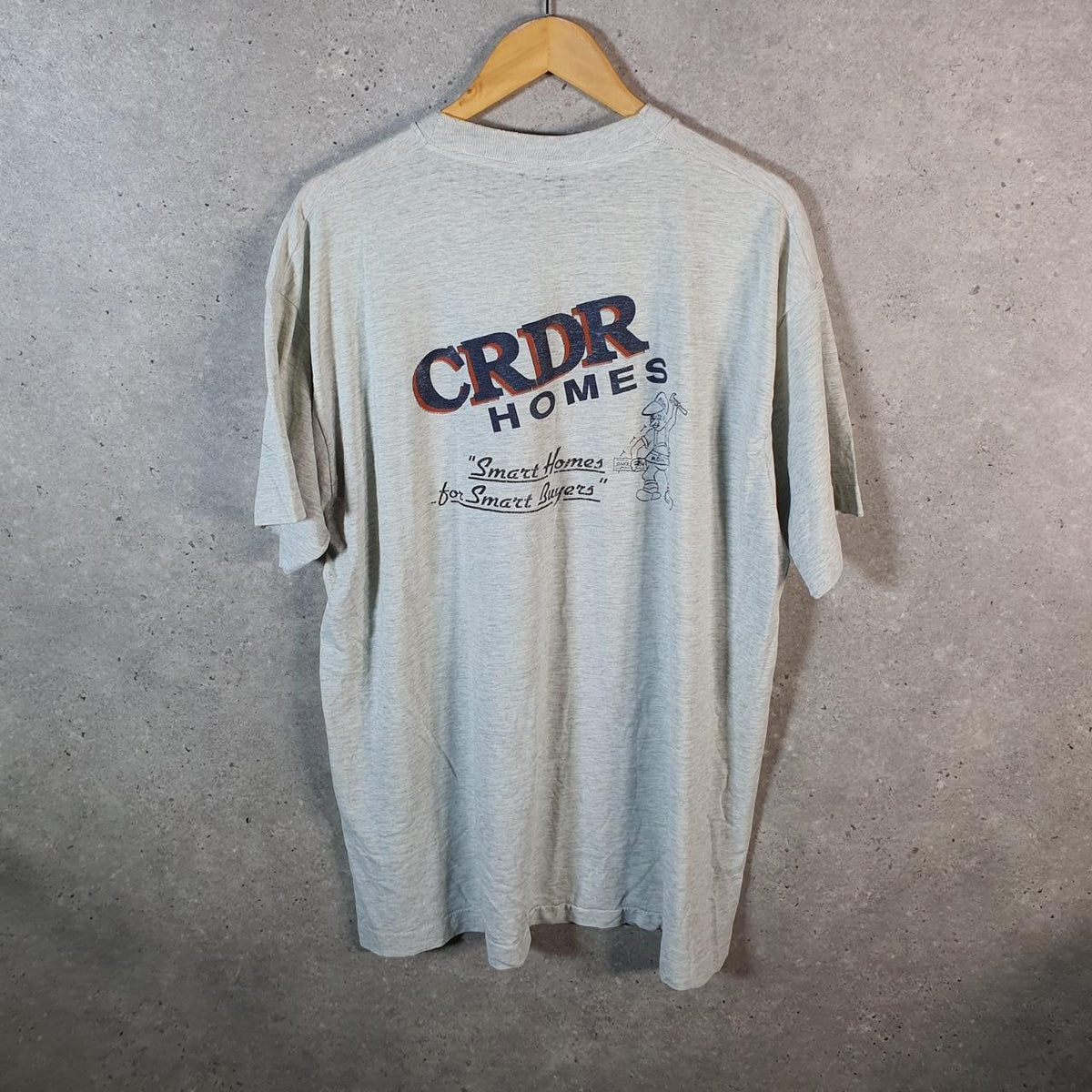 Vintage Best Fruit of the Loom CRDR Homes 90s USA Single Stitch T Shirt Men’s 2XL Grey Big Fish Vintage