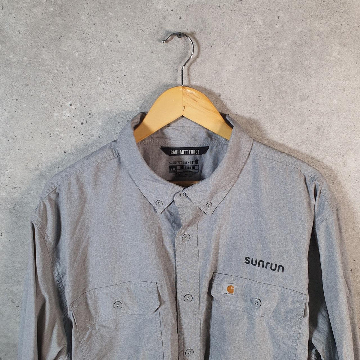 Vintage Carhartt Shirt Button Down Mens 2XL Grey Long Sleeve Chore Utility Relaxed - Big Fish Vintage
