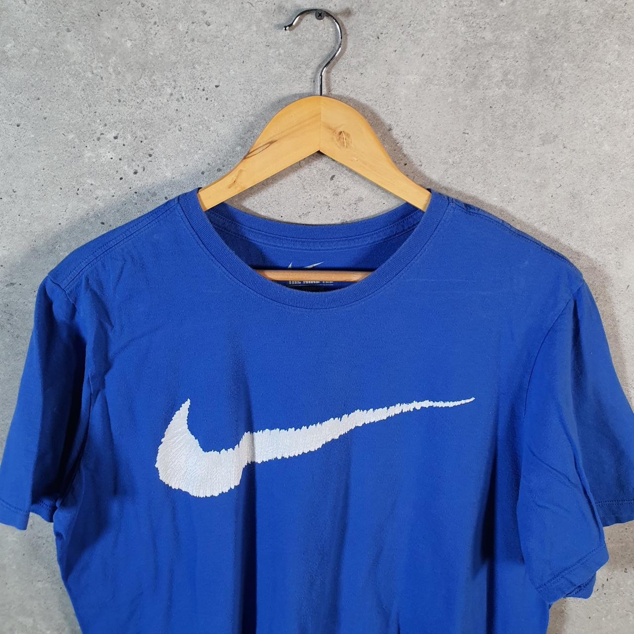 Vintage Nike T Shirt Men’s Large Blue Printed Single Swoosh Logo Athletic Big Fish Vintage
