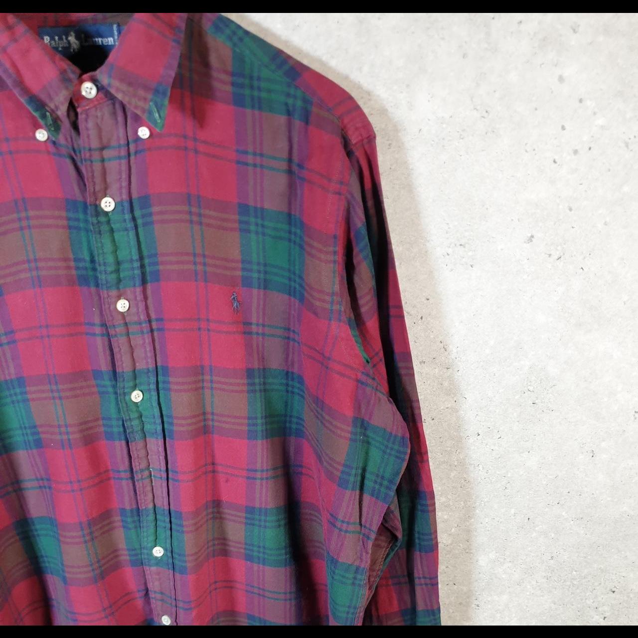 Vintage Ralph Lauren Button Down Shirt Men’s Large Burgundy Red Classic Fit Checkered Pony