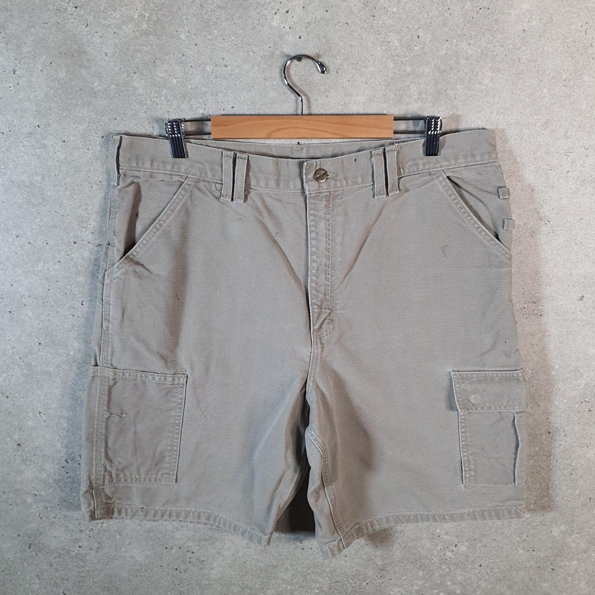 Vintage Carhartt Baggy Carpenter Shorts Jorts Cargo Men’s W38 Grey Relaxed Fit Workwear Big Fish Vintage