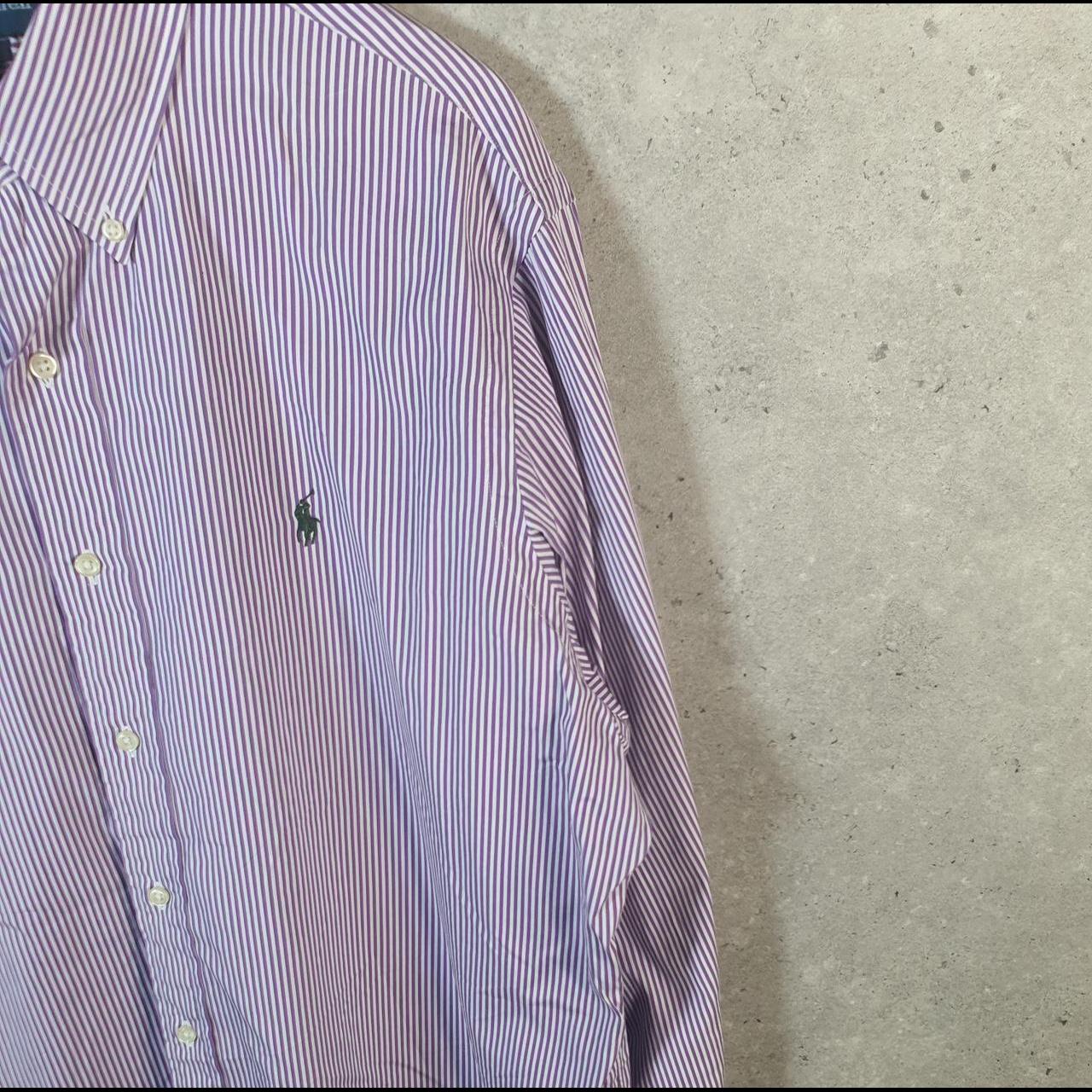 Vintage Ralph Lauren Button Down Shirt Men’s XL Purple Striped Custom Fit Cotton Pony