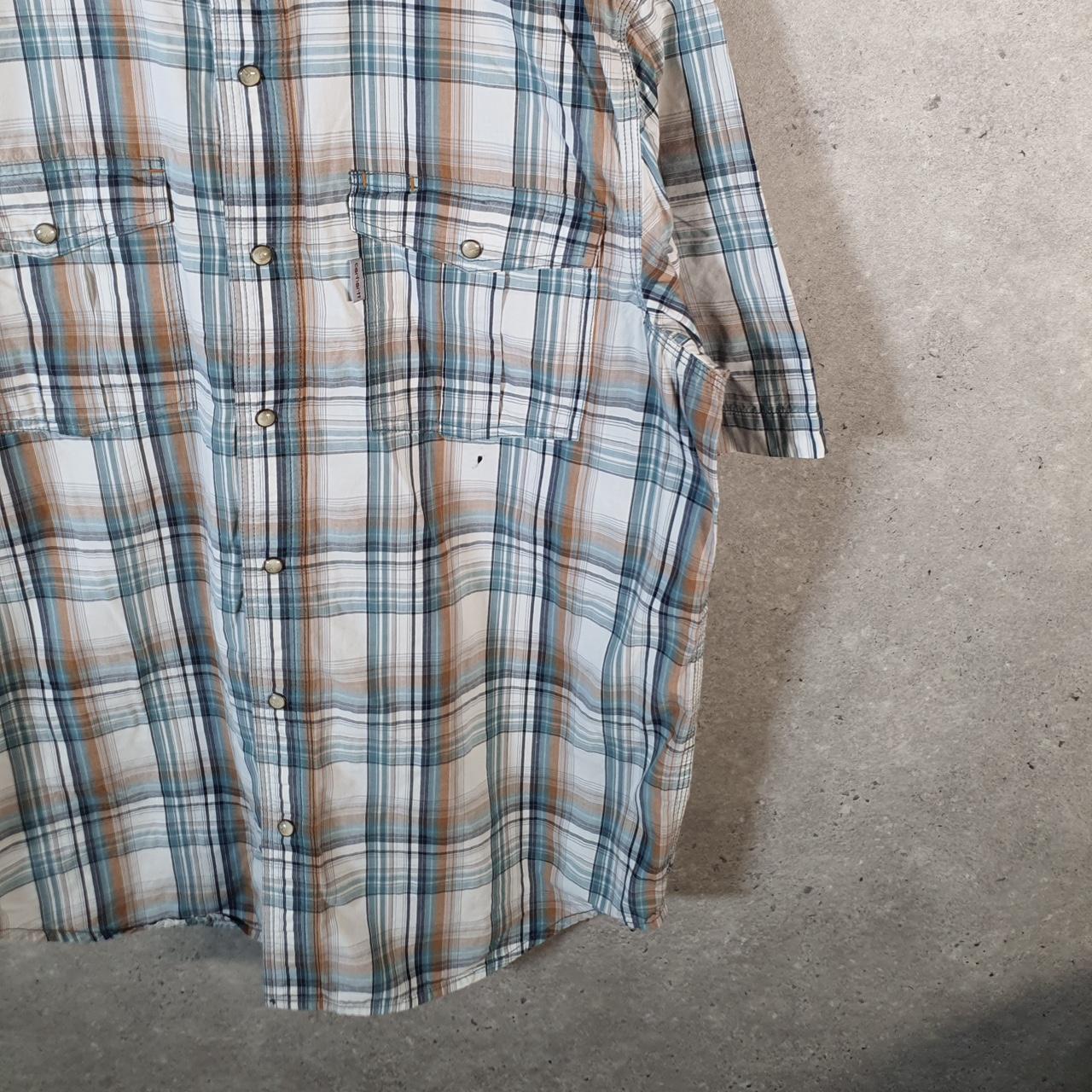 Vintage Carhartt Shirt Button Down Mens Large Blue Short Sleeve Chore Utility Relaxed