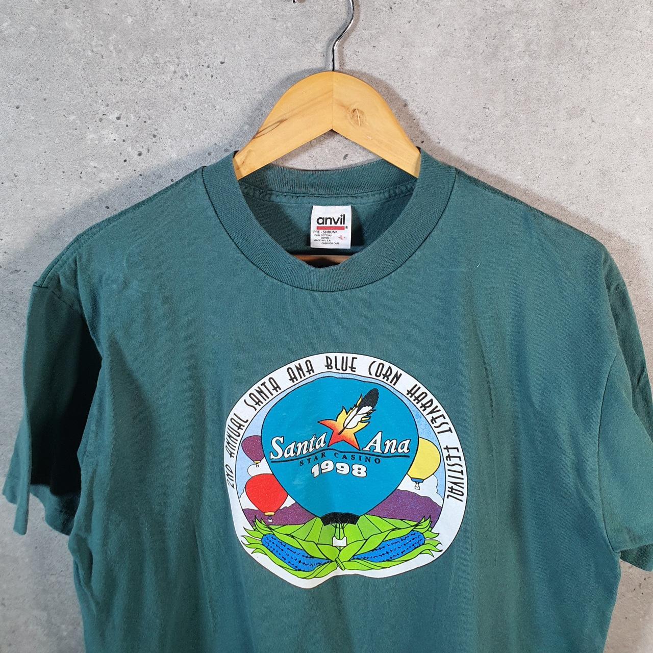 Vintage Anvil Santa Ana Casino 1998 USA Single Stitch T Shirt Men’s Large Blue C8325