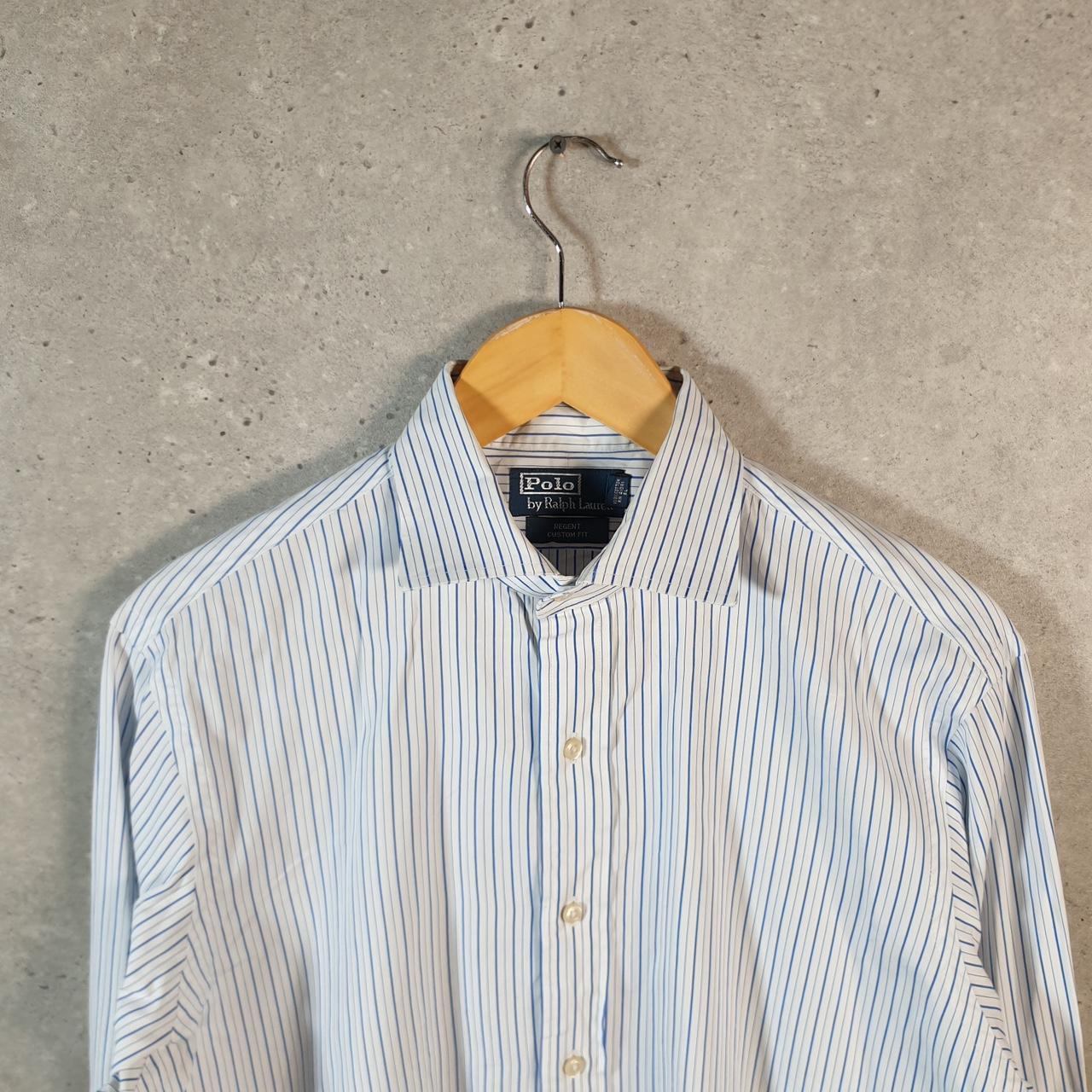 Vintage Ralph Lauren Button Down Shirt Men’s Medium Blue Striped Regent Custom Fit Cotton Big Fish Vintage