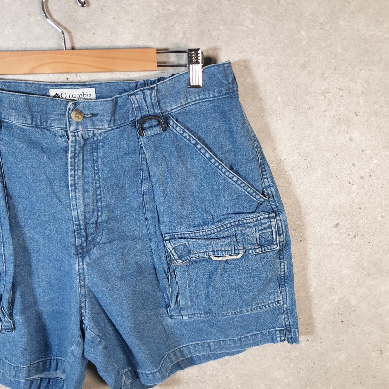 Vintage Columbia Baggy Shorts Jorts Cargo Womens XL PFG Blue Denim Relaxed Fit Cargo