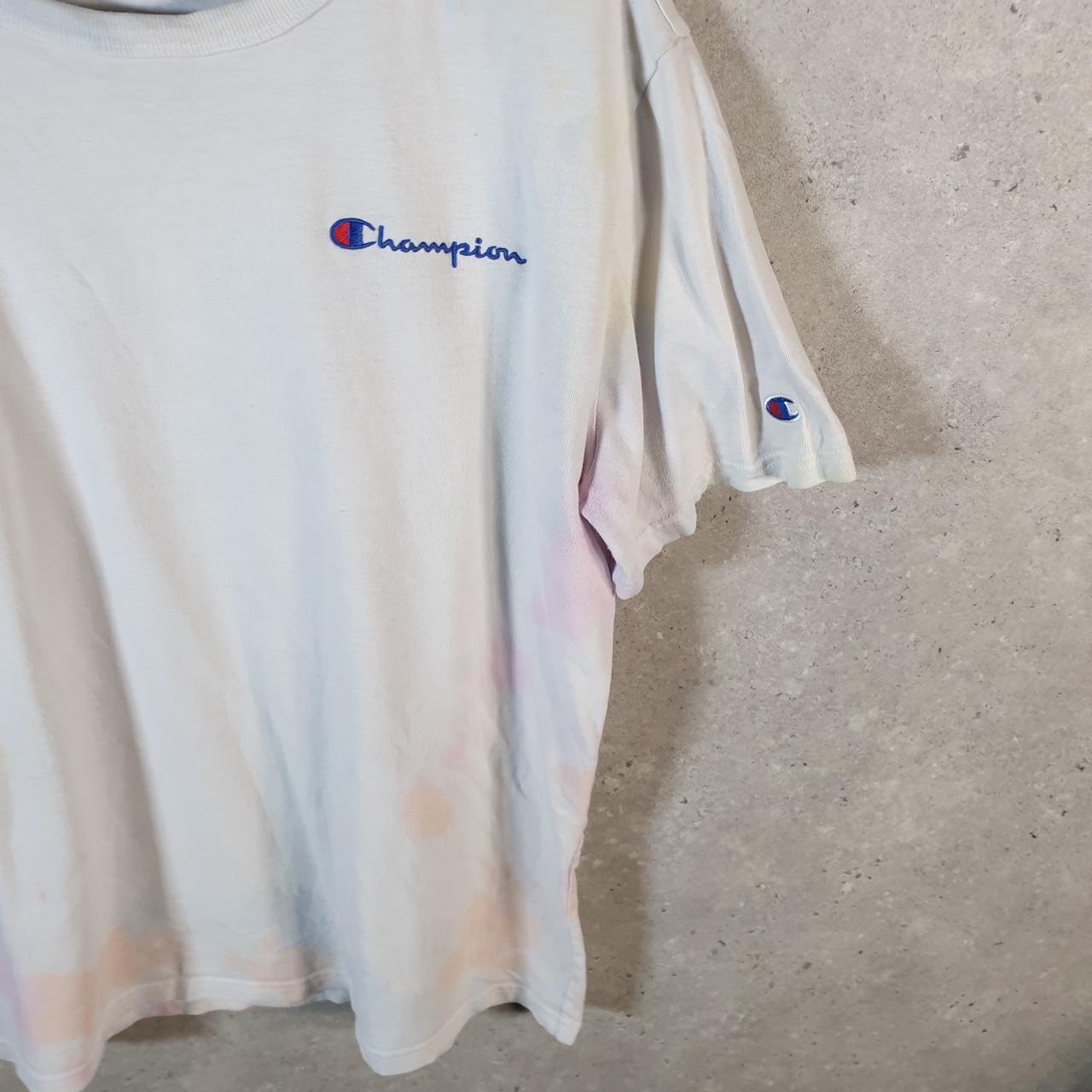 Vintage Champion Spellout Embroidered T Shirt Men’s Medium White Casual Blank Athletic