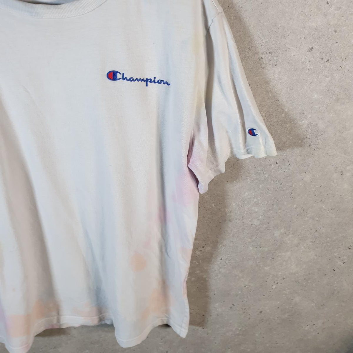 Vintage Champion Spellout Embroidered T Shirt Men’s Medium White Casual Blank Athletic
