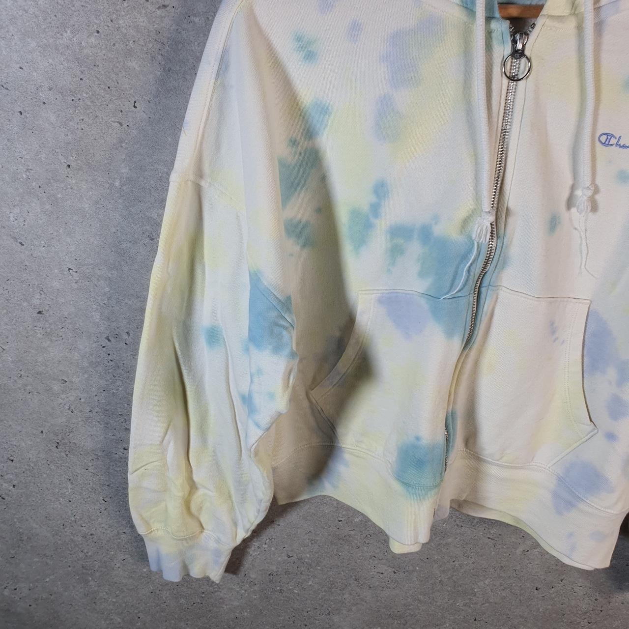Vintage Champion Hoodie Womens Small Grey Tie Dye USA Full Zip Spellout Logo