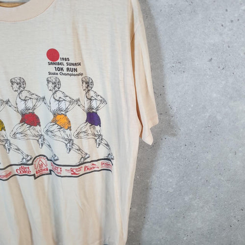 Vintage 1985 Sanibel Sunrise 10k Run USA Single Stitch T Shirt Men’s Medium Brown
