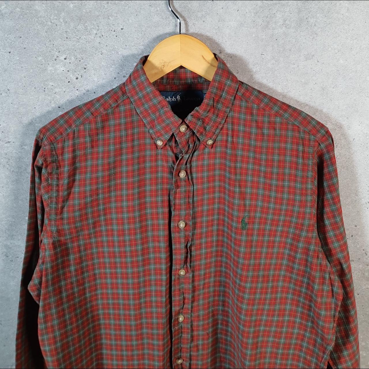 Vintage Ralph Lauren Button Down Shirt Men’s Medium Red Checkered Classic Pony Casual C8454