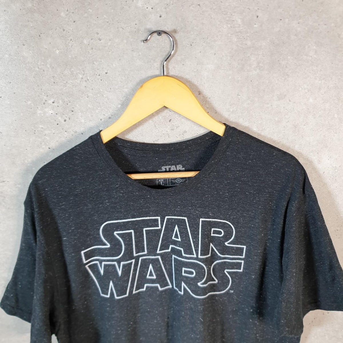 Vintage Star Wars Movie T Shirt Shirt Men’s Large Grey Logo Graphic Spellout C9595