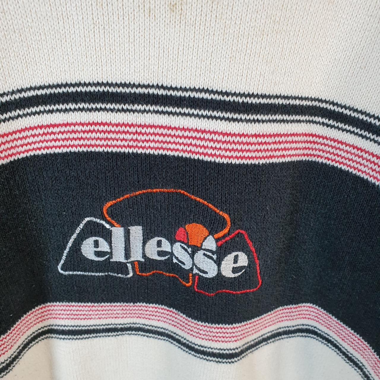 Vintage Ellesse Spellout Knit Sweater Womens Small Cream Y2K Pullover Pocket