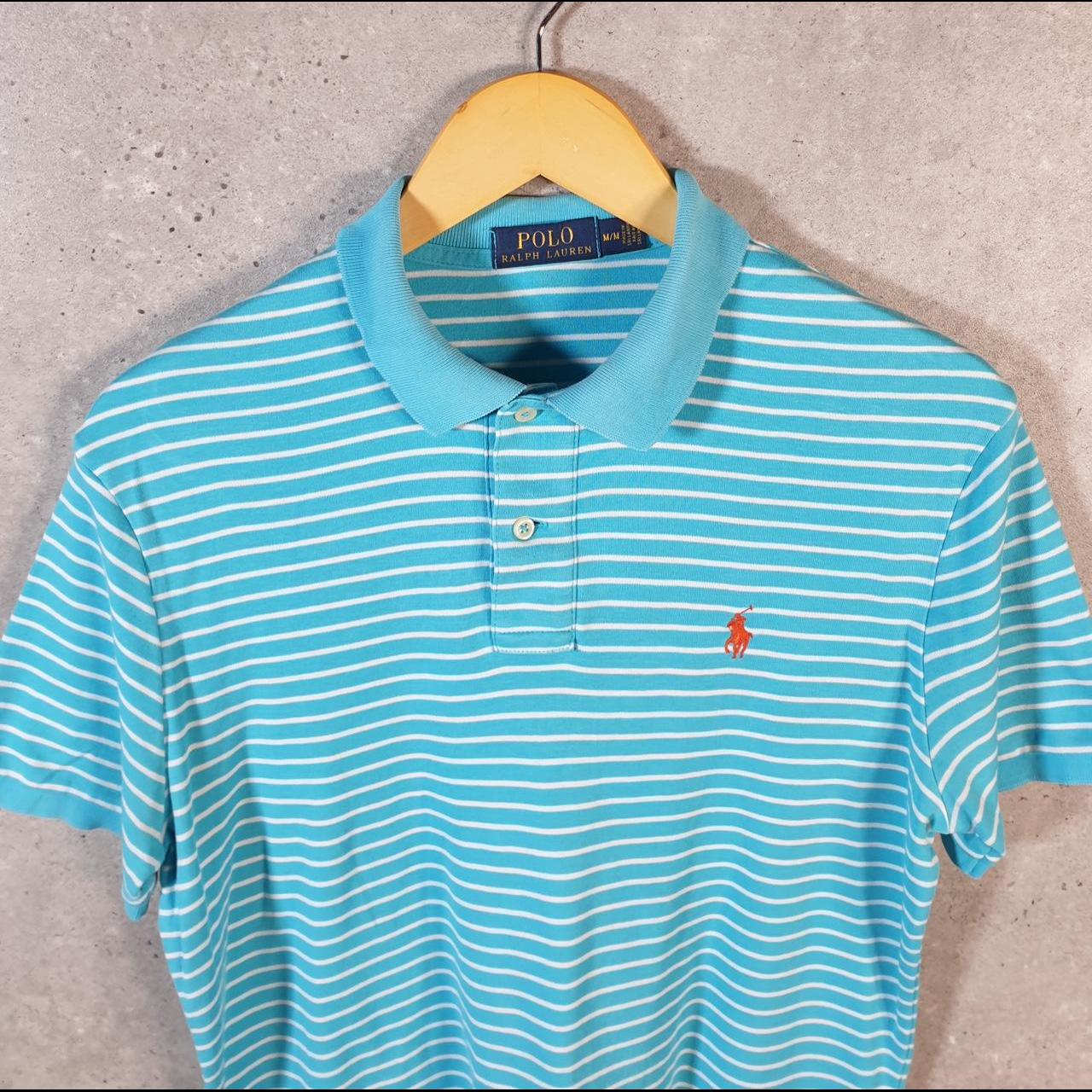 Vintage Ralph Lauren Polo Shirt Men’s Medium Blue Striped Cotton Pony C9688