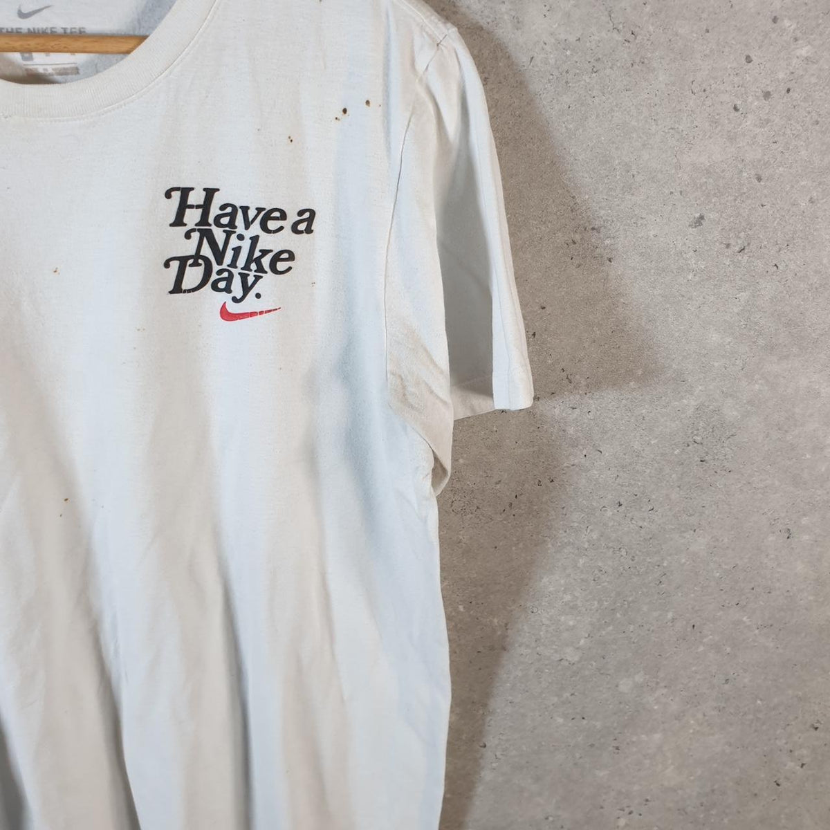 Vintage Nike Have a Nike Day Spellout T Shirt Men’s Medium White Logo Swoosh Athletic