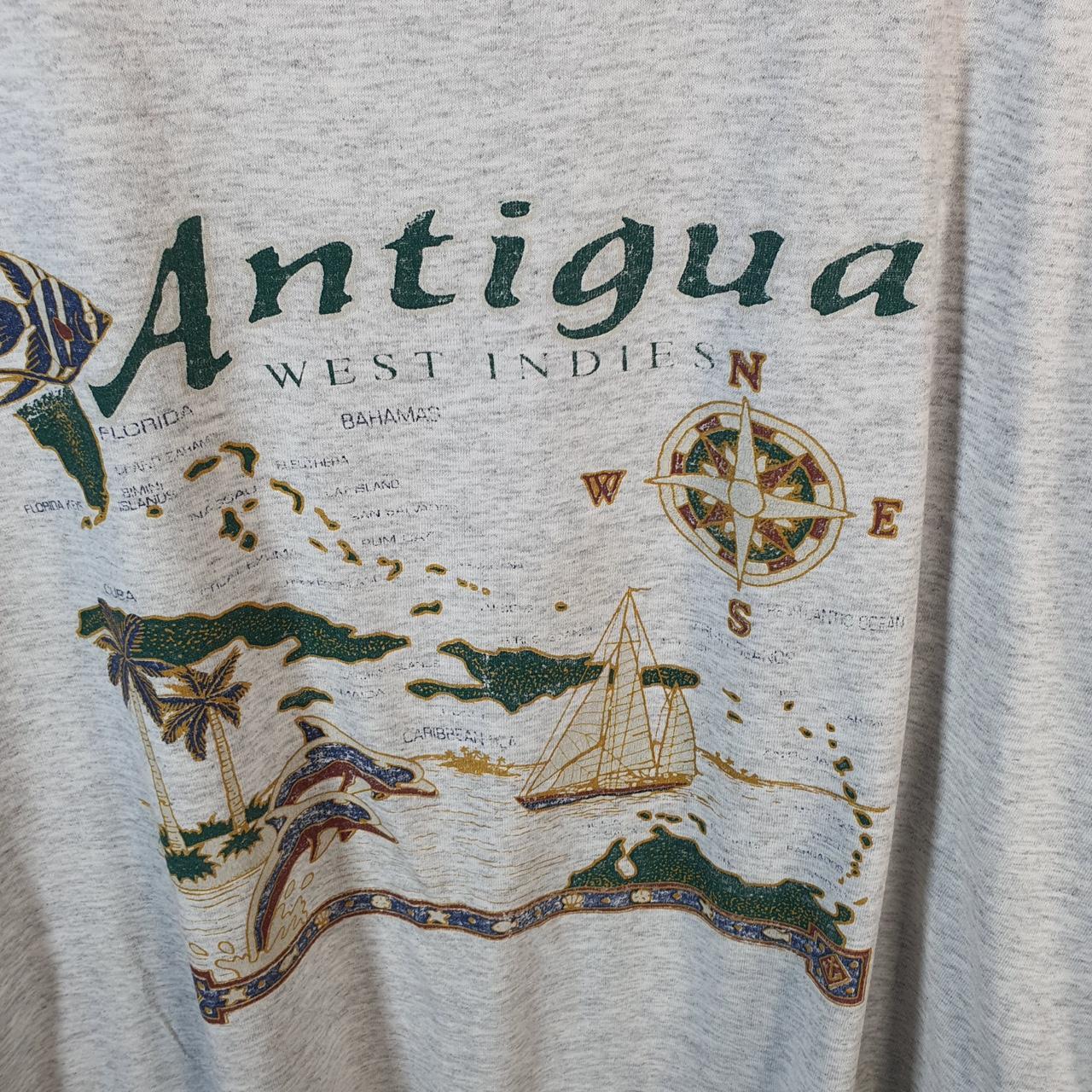 Vintage Hanes Antigua West Indies Map 90s USA Single Stitch T Shirt Men’s XL Grey