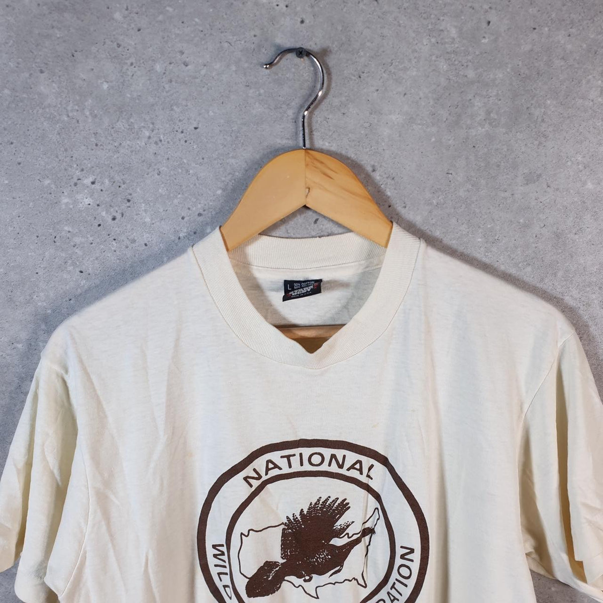 Vintage Screen Stars Best Wild Turkey Federation USA Single Stitch T Shirt Men’s Large Beige Big Fish Vintage