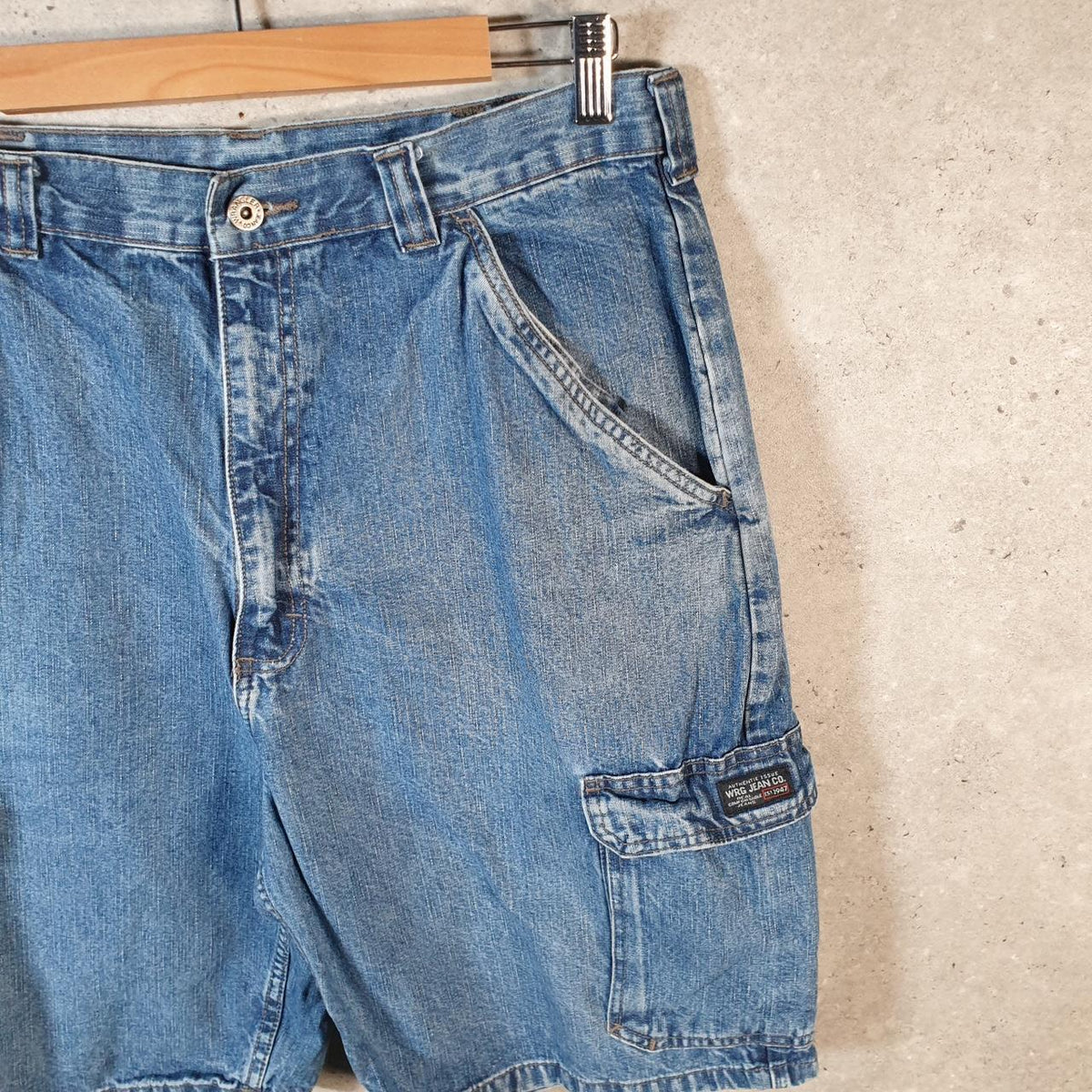 Vintage Wrangler Denim Shorts Jorts Cargo Men’s W36 Relaxed Blue Baggy Cotton