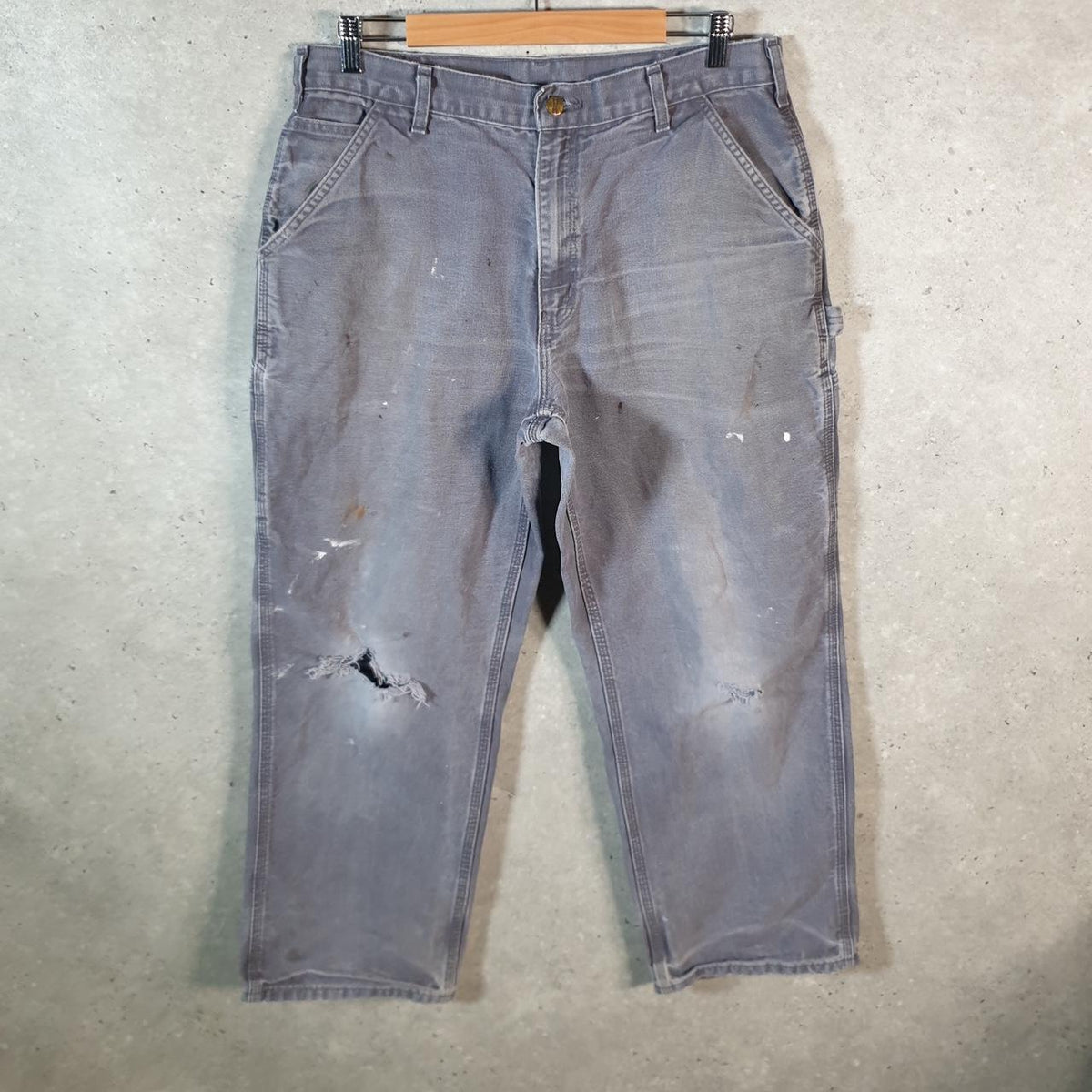 Vintage Carhartt Carpenter Trousers Mens W36 L28 Grey Dungaree Fit Workwear Thrashed