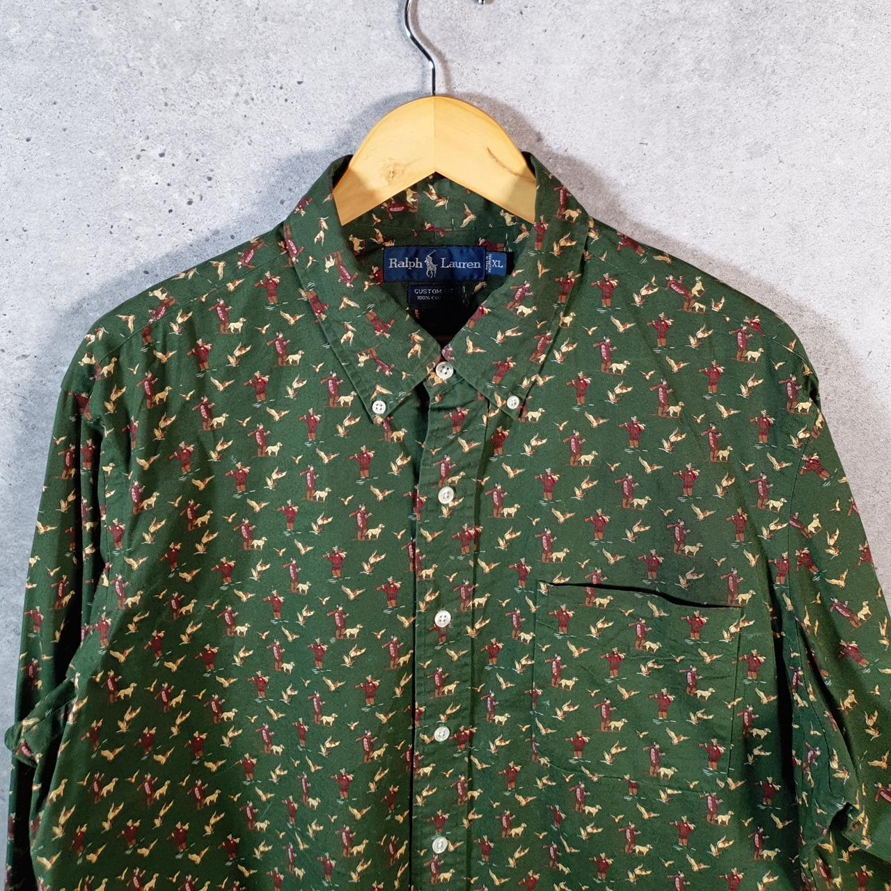 Vintage Ralph Lauren Button Down Shirt Duck Hunting Dog Print Rare Men’s XL Green C8478