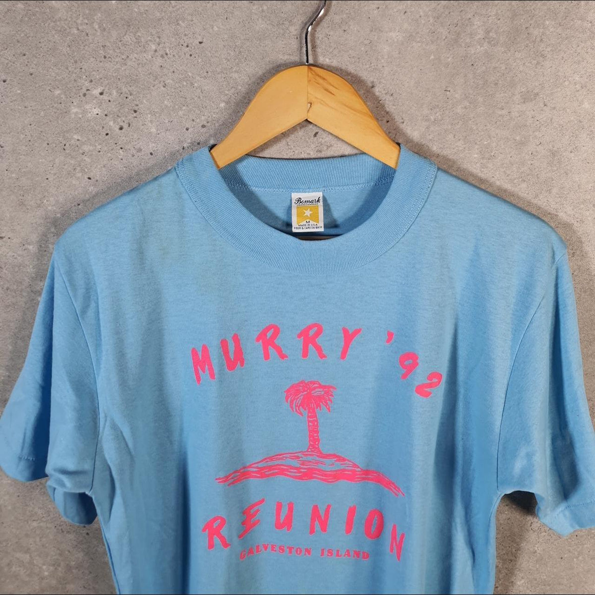 Vintage Bomark Murray 1992 Galveston Island USA Single Stitch T Shirt Men’s Medium Blue