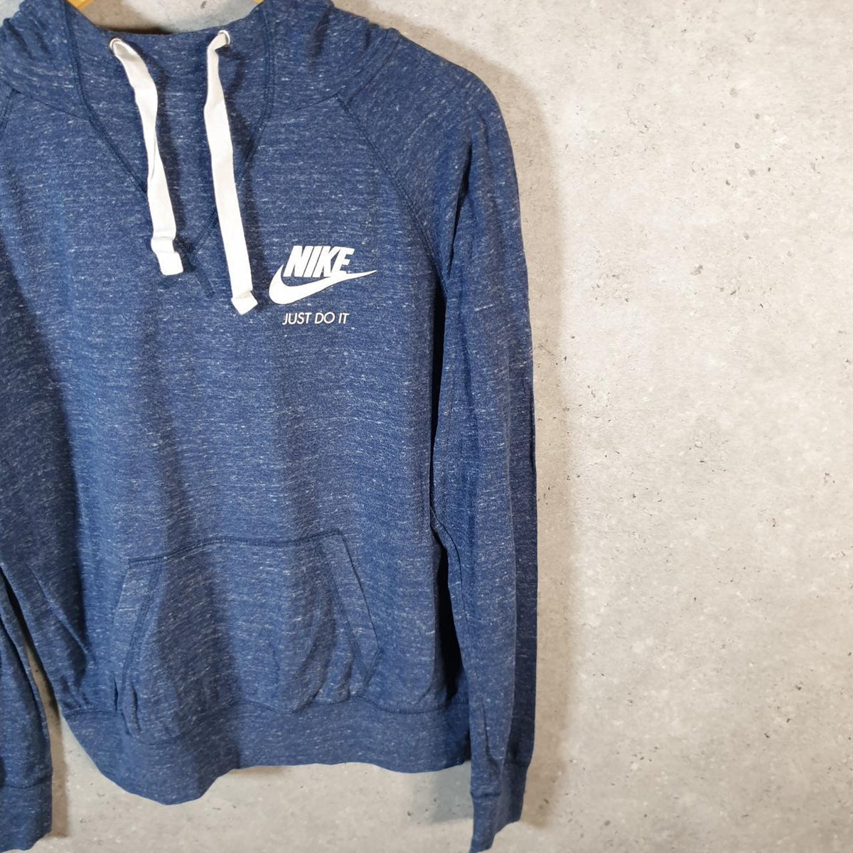 Vintage Nike Just Do It Spellout Hoodie Womens Large Blue Swoosh Y2K Pullover