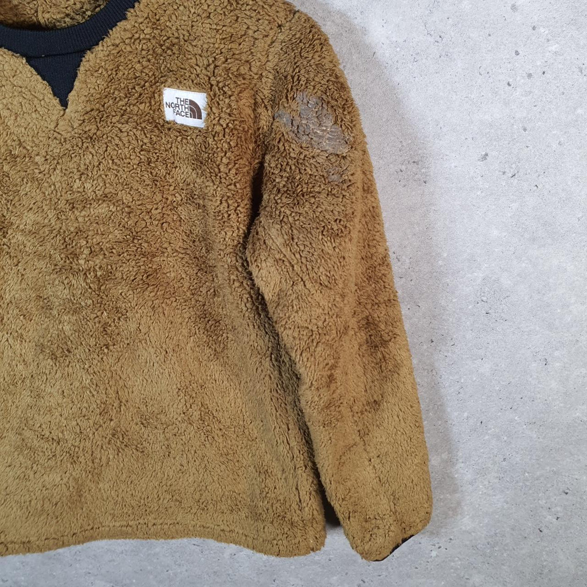 Vintage The North Face TNF Teddy Fleece Sweatshirt Youth Large Brown Logo Winter