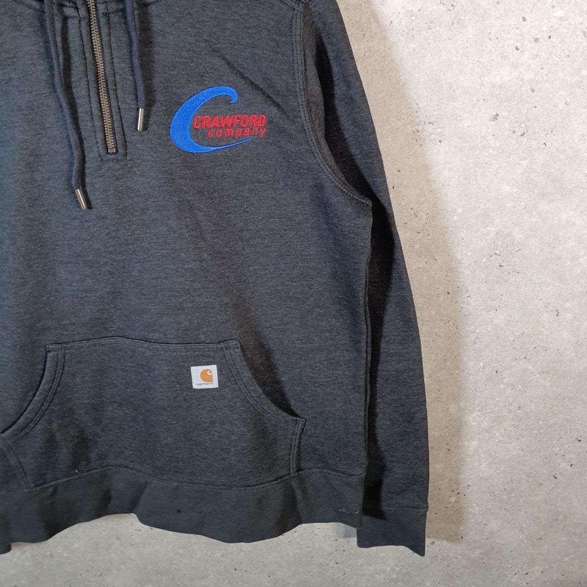 Vintage Carhartt Hoodie Womens Medium Grey Pullover Blank Sweatshirt USA 1/4 Zip