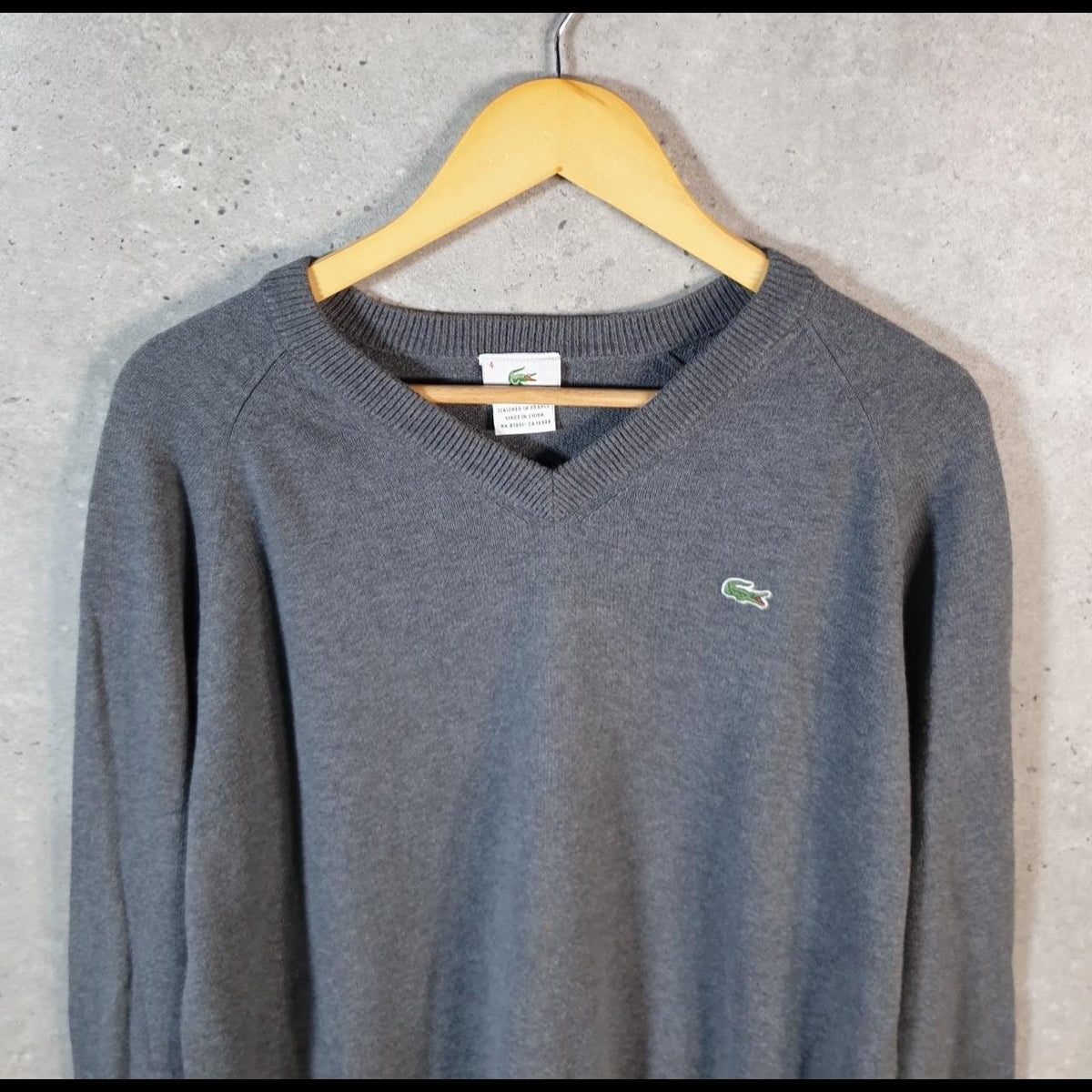 Vintage Lacoste Knit Sweater Mens Medium Grey Y2K Jumper Logo