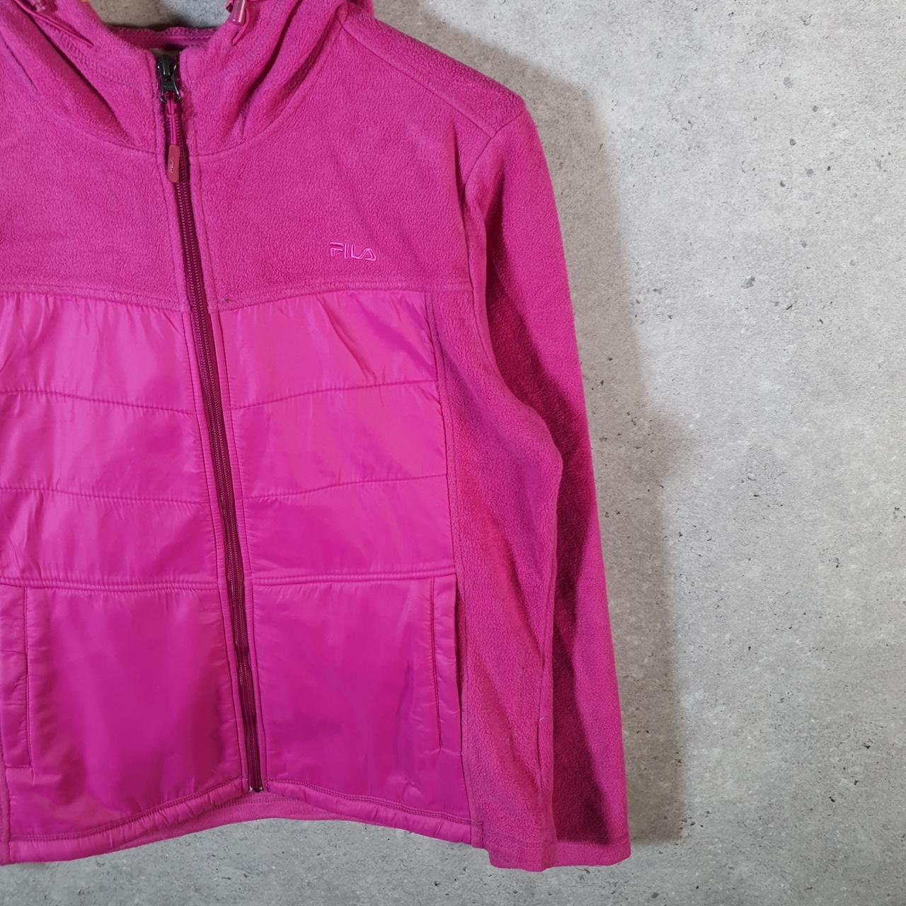 Vintage Fila Full Zip Fleece Hoodie Womens Medium Pink Teddy Logo