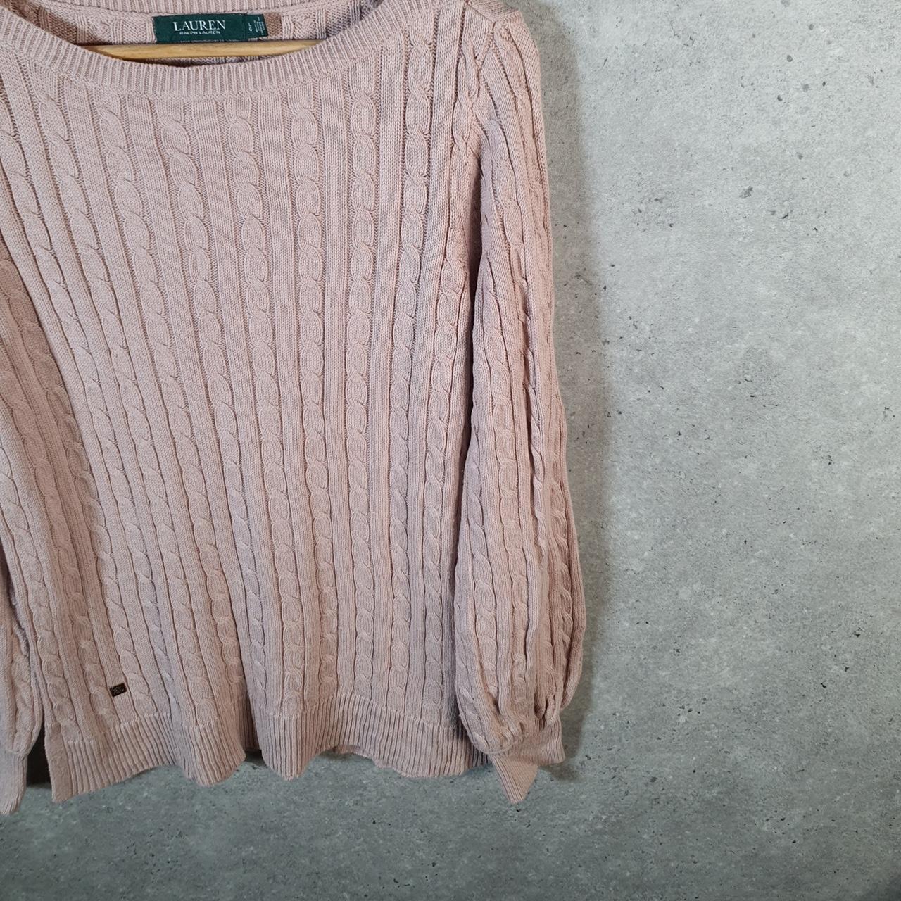 Vintage Ralph Lauren Polo Cable Knit Sweater Womens Large Pink Cotton Pullover