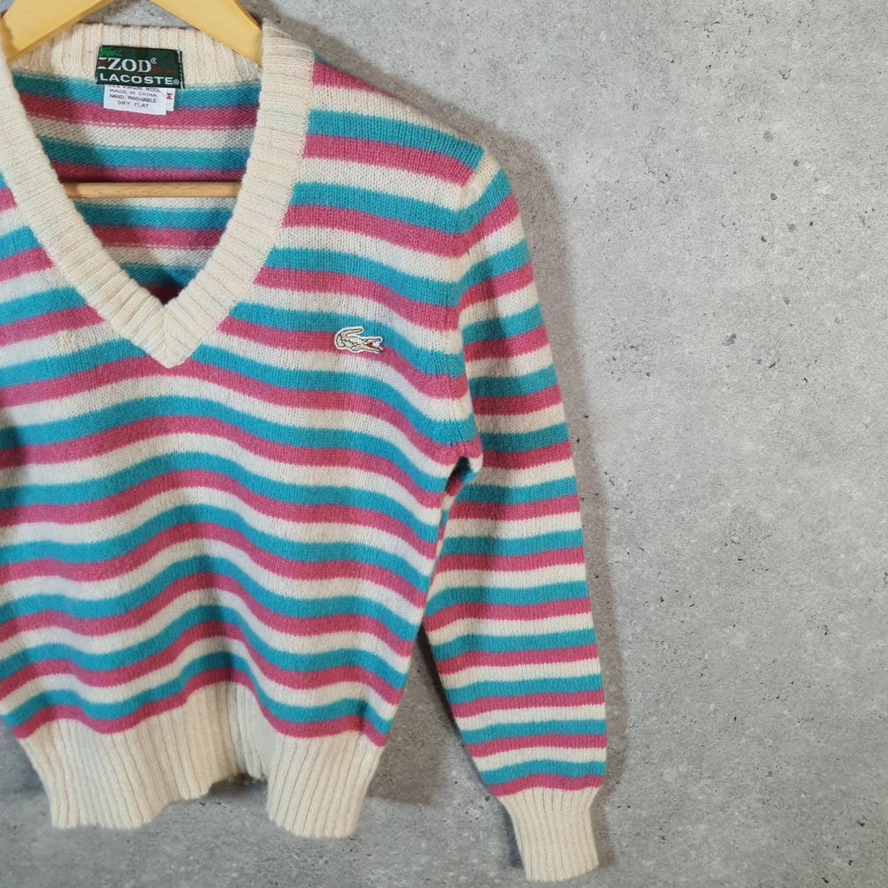 Vintage Izod Lacoste Knit Sweater Womens Small Striped Logo Y2K Jumper Logo