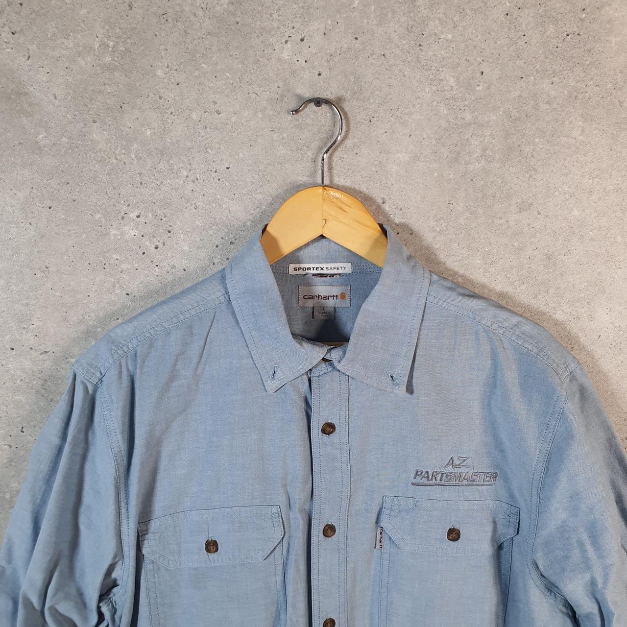 Vintage Carhartt Shirt Button Down Mens Large Blue Short Sleeve Chore Utility Relaxed - Big Fish Vintage