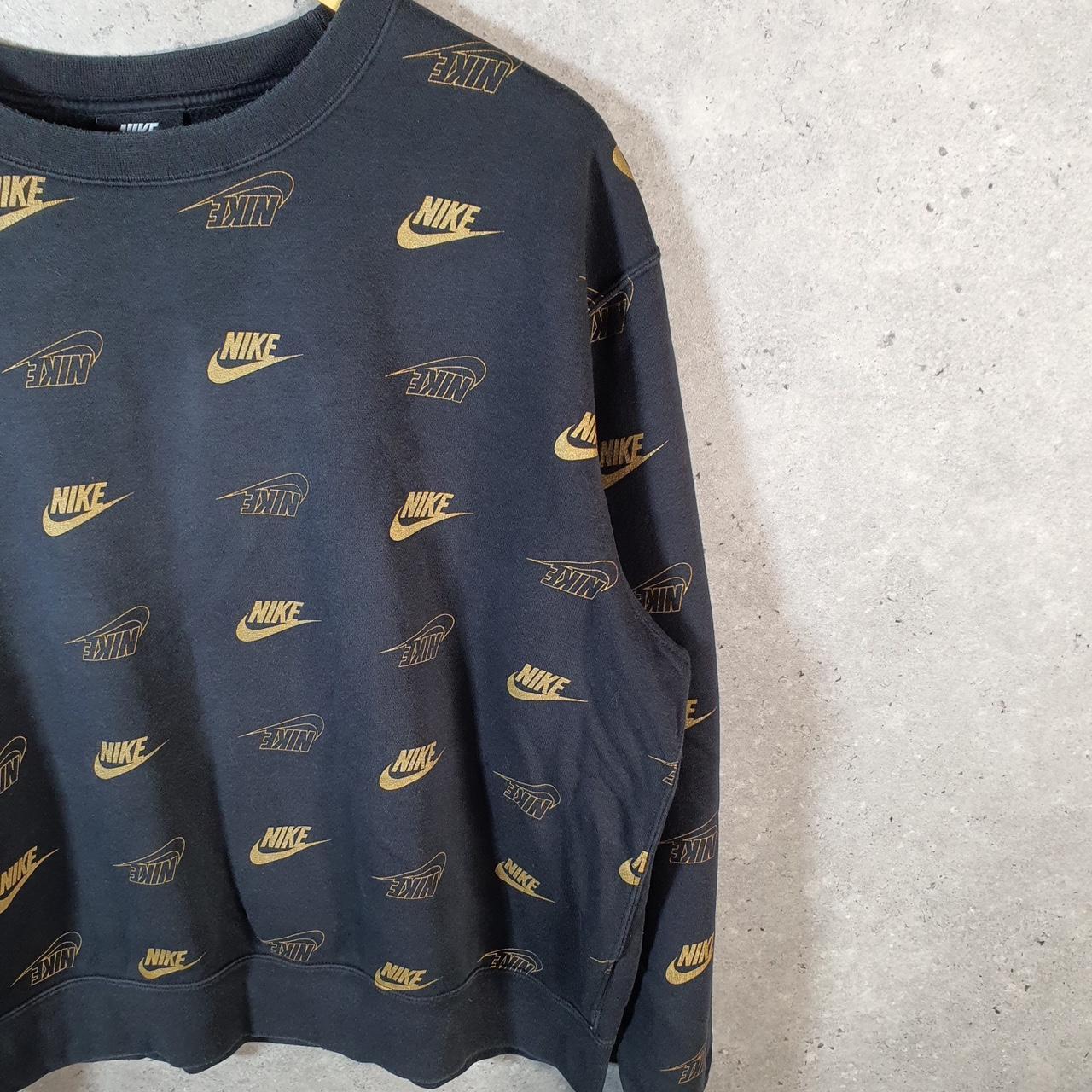 Vintage Nike Club All Over Print AOP Sweatshirt Men’s Large Black Swoosh Y2K Pullover Logo