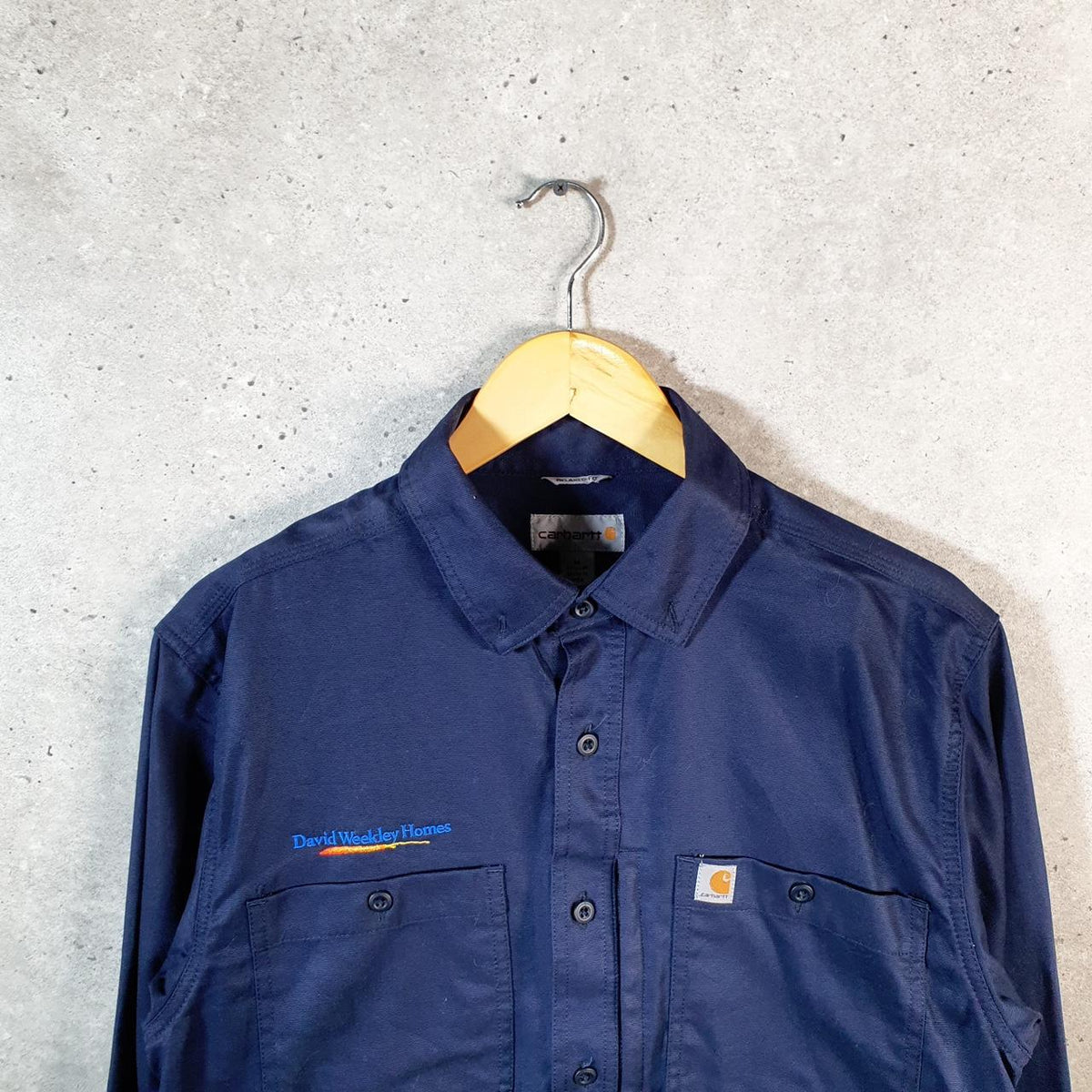 Vintage Carhartt Shirt Button Down Mens Medium Blue Long Sleeve Chore Utility Relaxed - Big Fish Vintage
